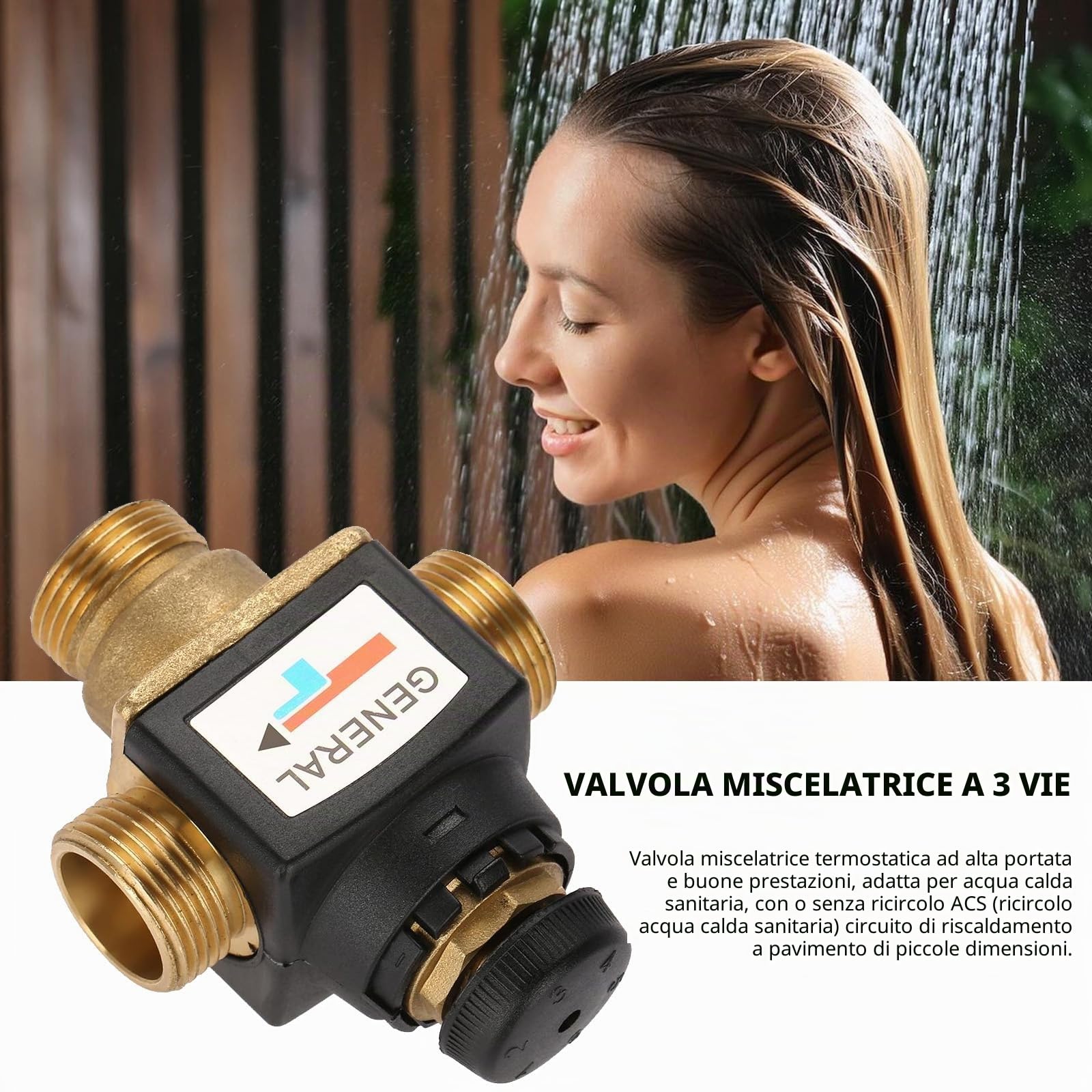 Valvola termostatica a 3 vie, DN20 G3/4, valvola termostatica in ottone, da -35 a 60°, valvola termostatica per scaldabagno solare, controllo della temperatura dell'acqua, riscaldamento a