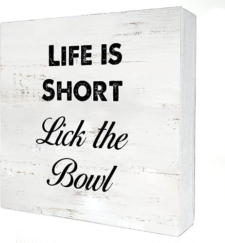 Divertida caja de madera para cocina, decoración de escritorio, con texto en inglés Life is Short Lick the Bowl, con texto en inglés Life is Short