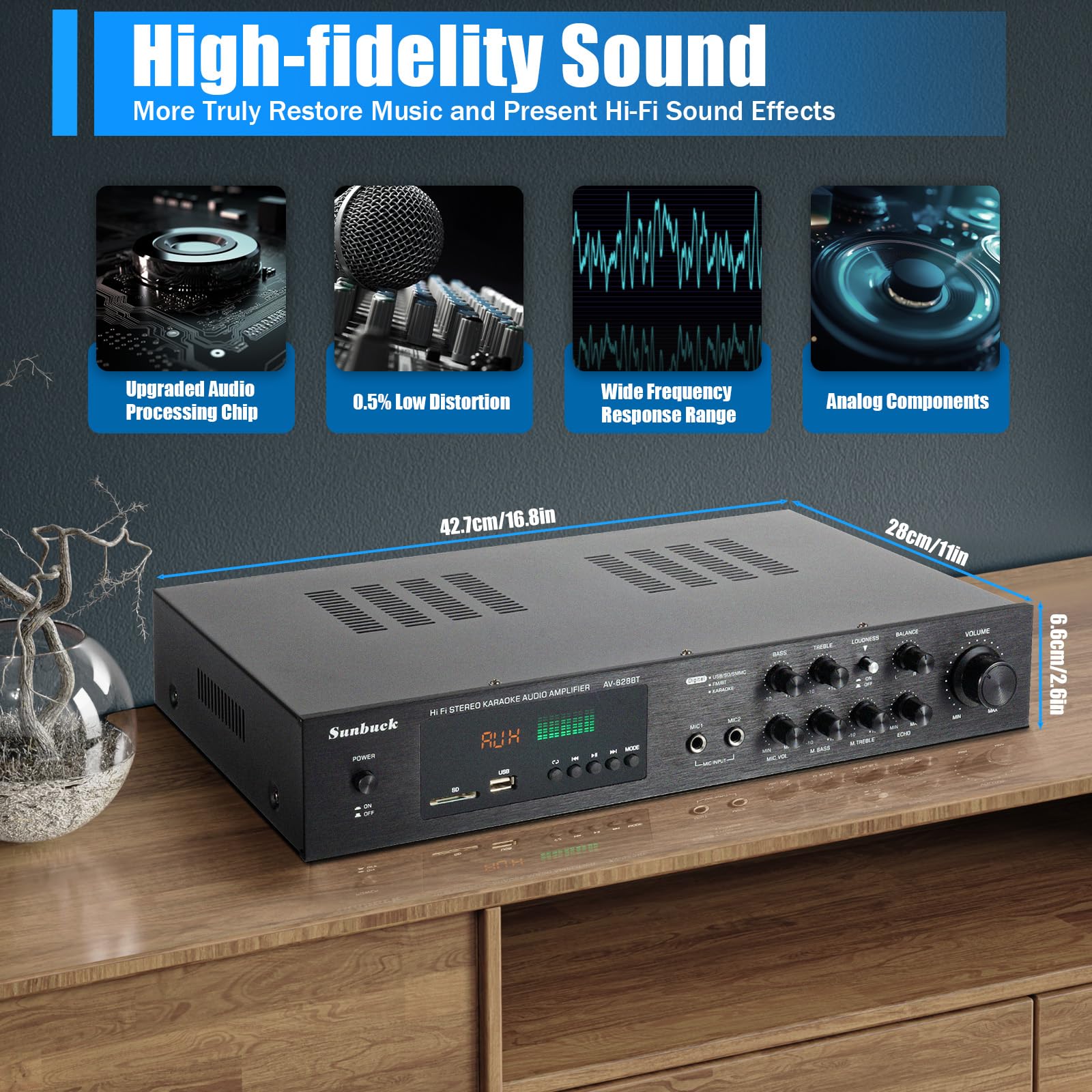 Amplificateur stéréo numérique 5 canaux HiFi Bluetooth Amplificateur de puissance 600W FM/AM USB Amplificateur complet avec télécommande