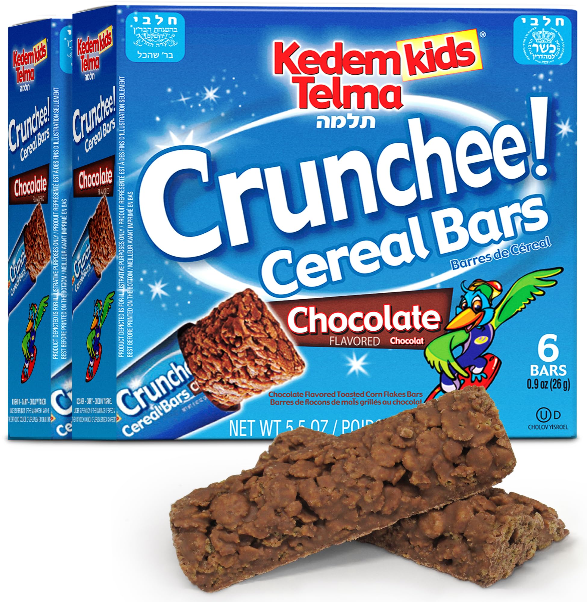 Kedem Kids, Crunchee! Dairy Chocolate Flavored Cereal Bars, "2 Pack" (Total 12 Bars) Individually Wrapped, Good Source of Calcium