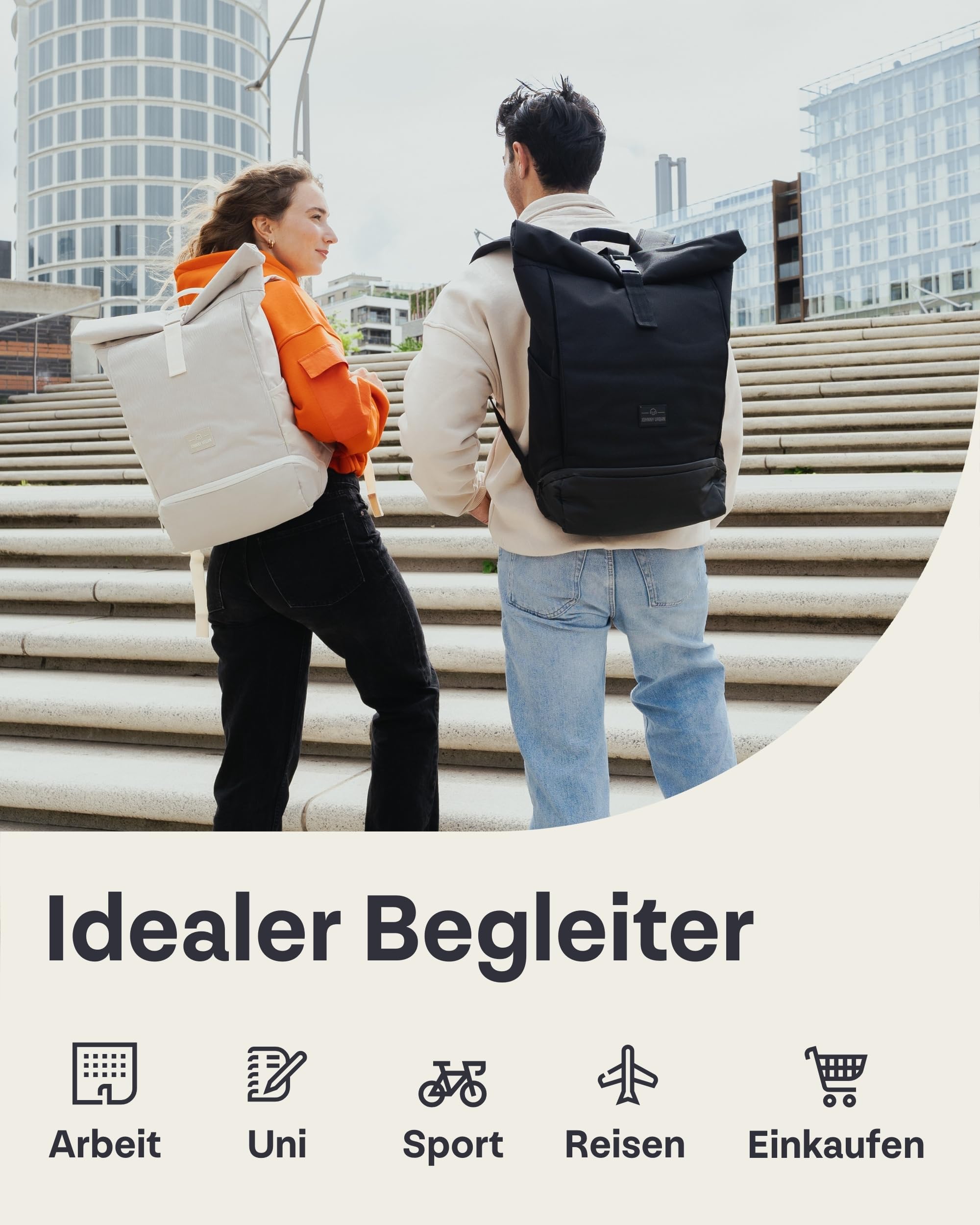 Johnny Urban Rucksack Herren & Damen Schwarz - Allen Large - Rolltop Backpack Groß für Fahrrad, Arbeit, Uni - Laptop Tagesrucksack mit Schuhfach - Wasserabweisend