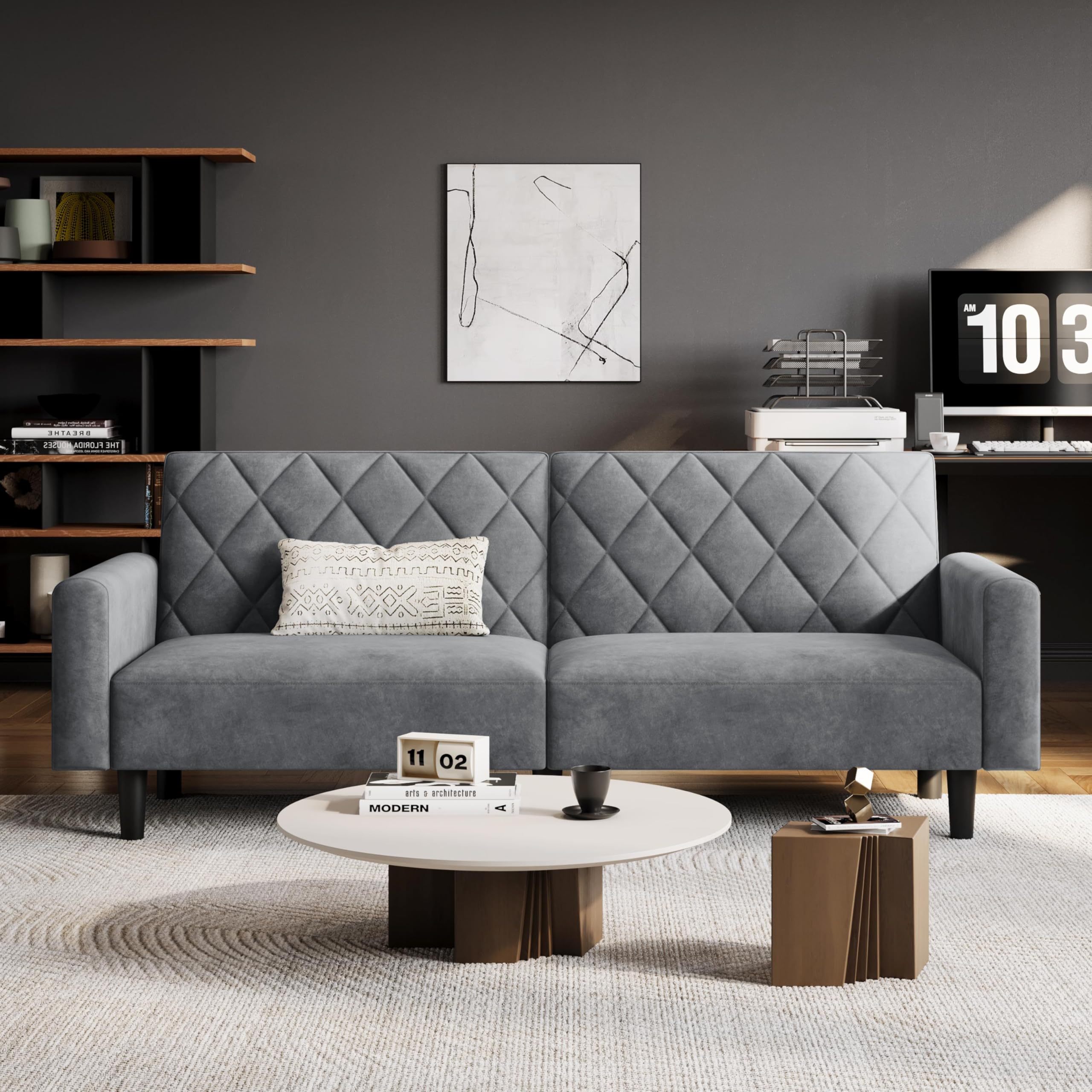 Yaheetech 2 Sitzer Sofa mit Schlaffunktion, 159cm Sofabett aus Samtstoff, Kleine Schlafcouch, 140,5 × 94 cm Liegefläche, für Wohnzimmer/Schlafzimmer, Dunkelgrau