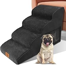 Myiosus Dog Steps - 4 Tiers Pet Stairs for Bed Sofa with Waterproof Washable Cover & High Density Foam Dog Ramp, Non-Slip Pet Steps for Small/Medium/Large Dogs Cats, Black