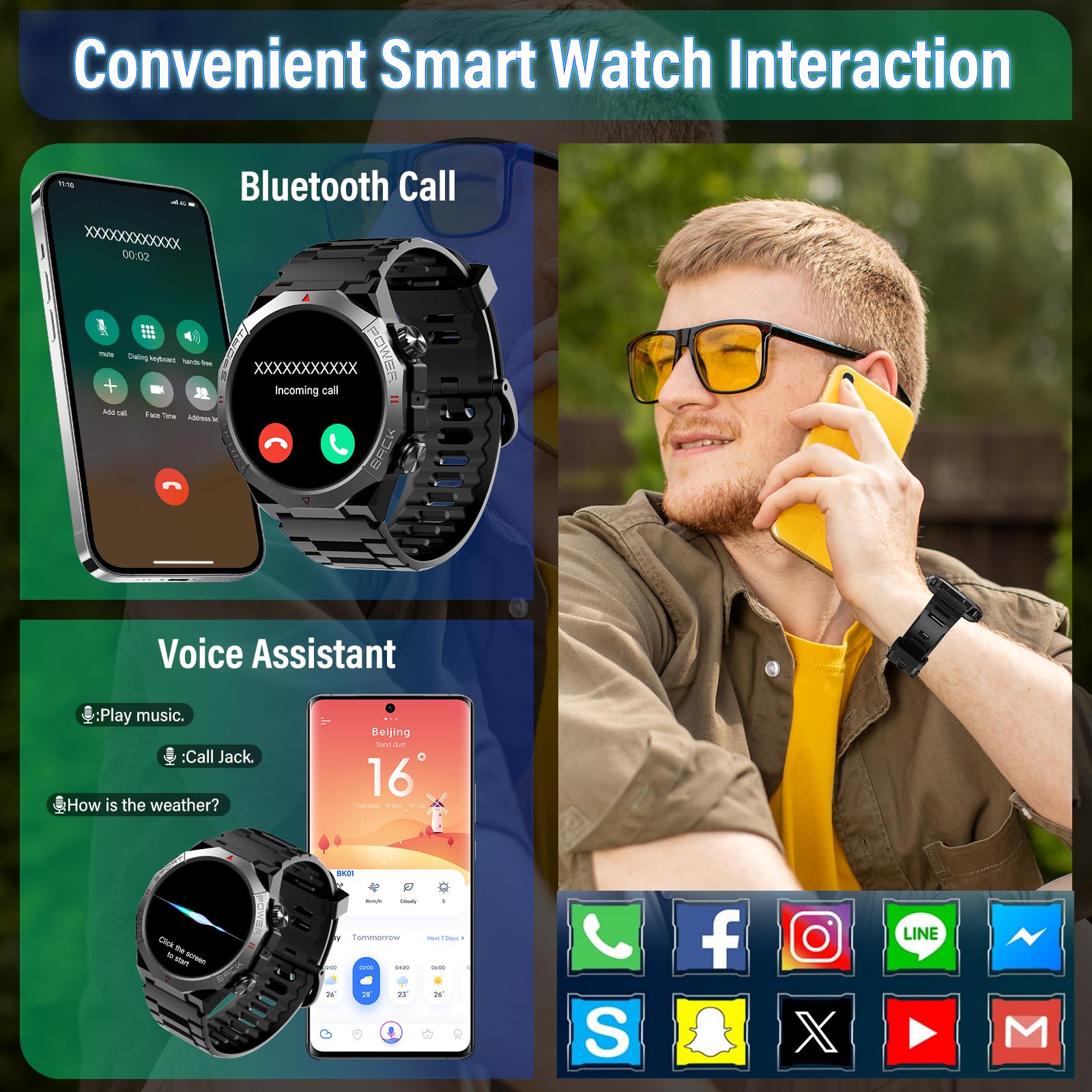 Smartwatch Uomo Militare con Chiamate Bluetooth, 1.39" HD Orologio Smart watch con 110+ Modalità Sportive, IP68 Impermeabile Tracker Attività con Sonno/Cardiofrequenzimetro per Android iOS, Nero