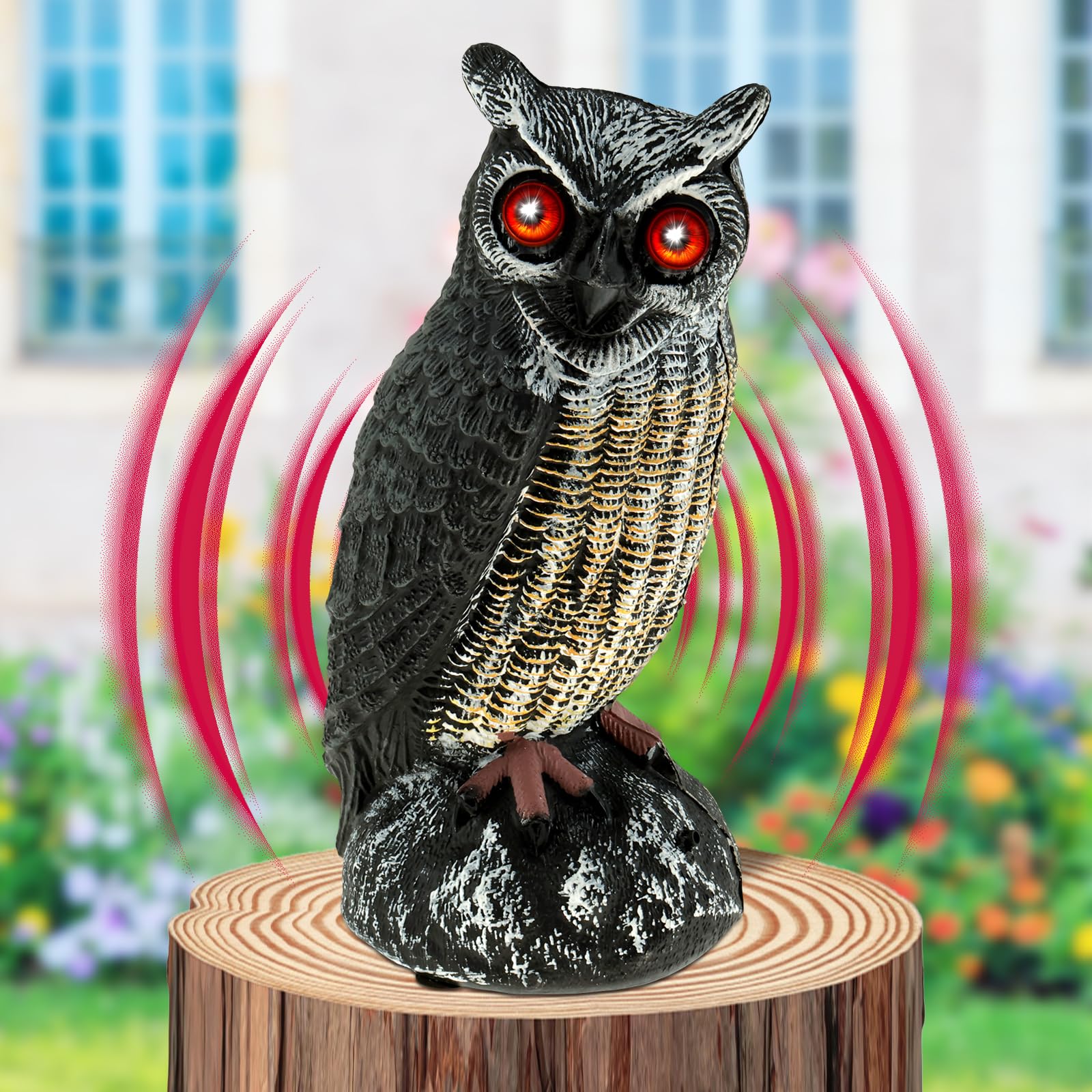 Rhaiqbvc Solar Owl Decoy B Solar Owl Decoy To Scare Birds Away Fake Owl Bird Scarer Lifelike Owls Bird Deterrent With Red Flashing Eyes & Frightening Sound, Waterproof Owls Scarecrow Bird Repellent Devices For Garden Yard Farm