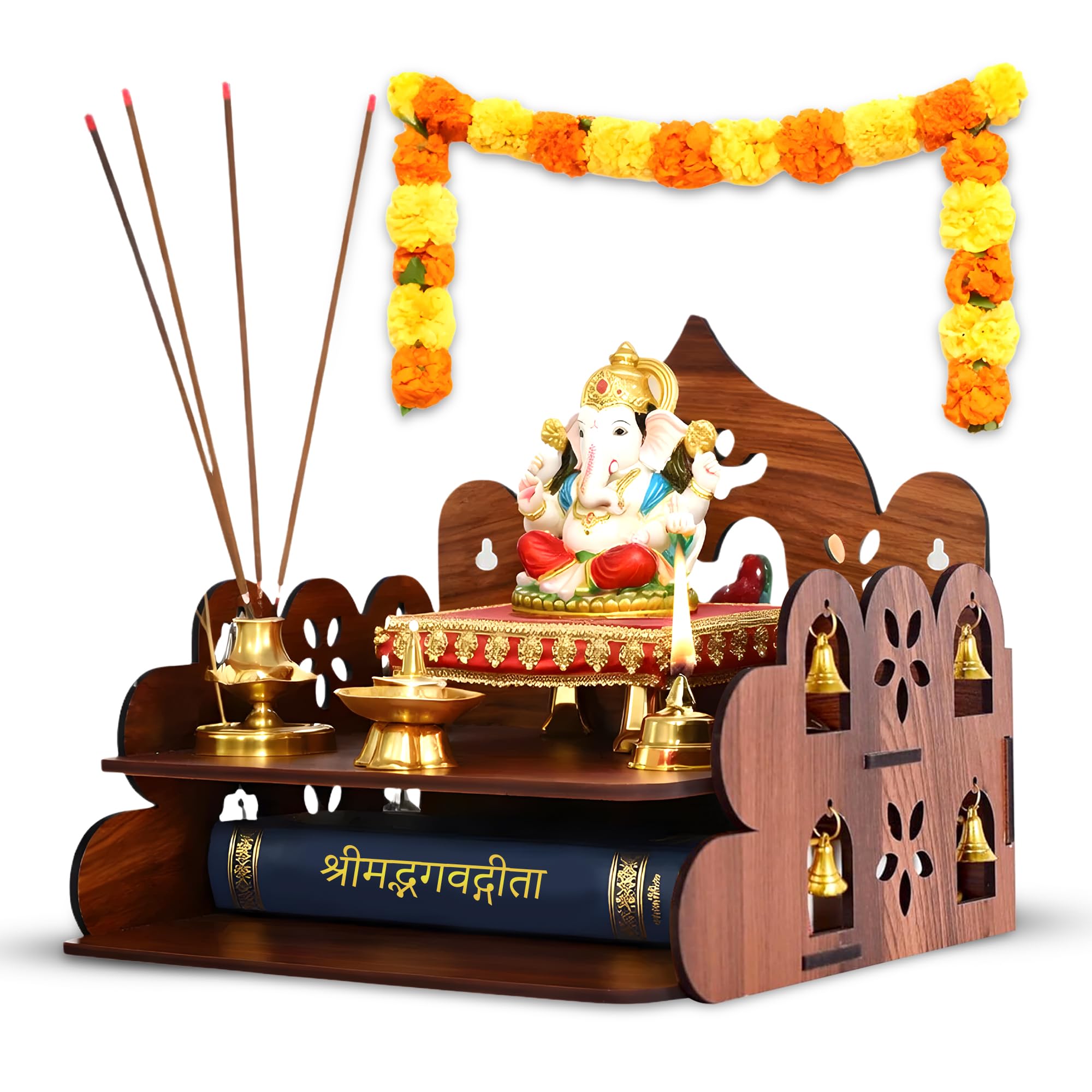 GLUN® Wooden Om Wall Mounted Temple, Pack of 1 Small Size 9x9x8 Inch, Hanging or Table Top Pooja Mandir, Storage and Idols Decoration for Home, Office & Shops