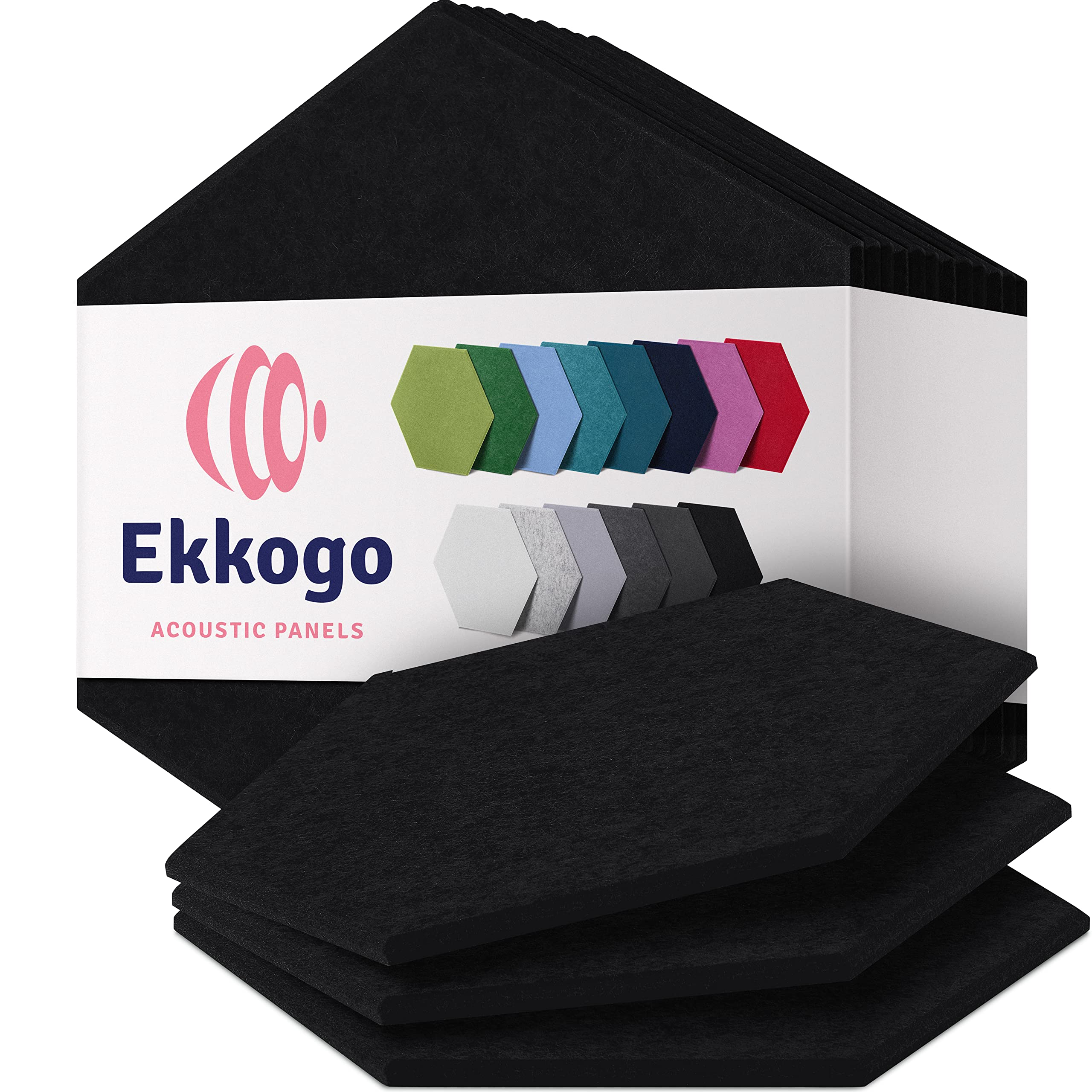 EkkogoAcoustic Panels 12-Pack Soundproof Wall Panels 14''X13''X0.4'' Sound Panels High Density Sound Dampening Panels - [Deep Black Hexagon]