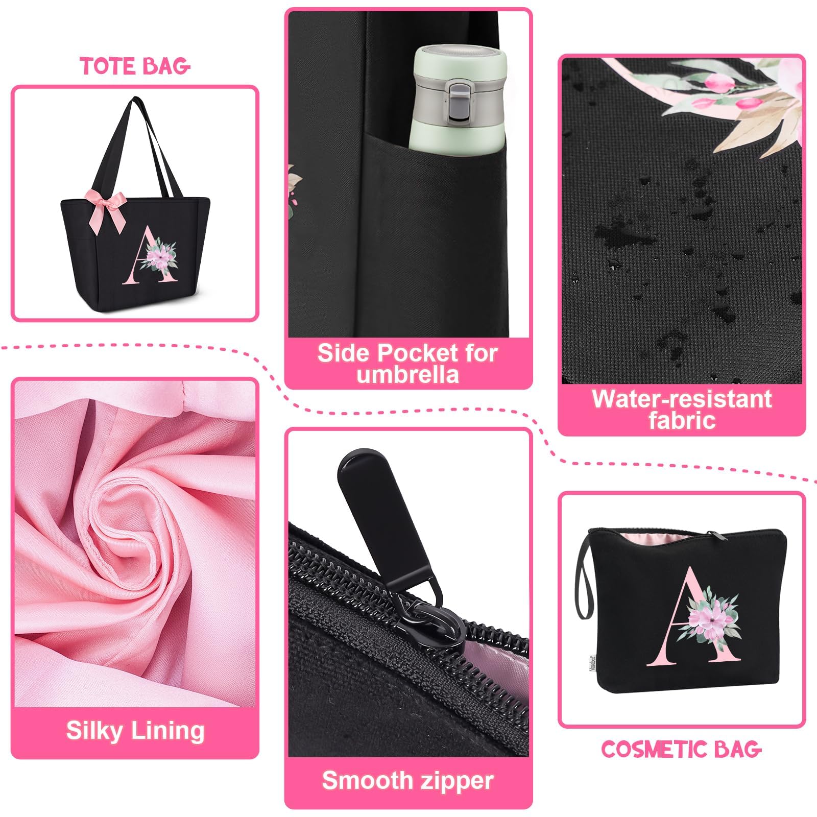 Vavabox Borsa tote personalizzata con iniziali dalla A alla Z, regalo impermeabile per donne, damigelle, mamma, insegnanti, amici