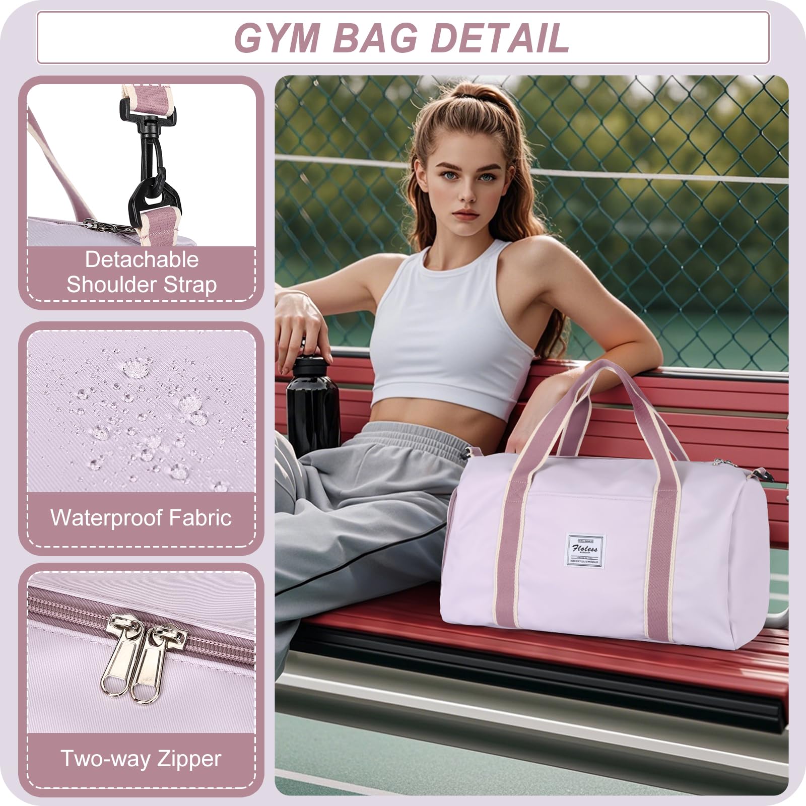 HYC00 Borsone Palestra Sportivo Donna Grande Borse da Palestra con Scomparto per Scarpe Borsone da Viaggio Weekend Borsa Sportiva Piscina Donna Borsa per Ospedale Duffel Bag per Sport Viaggio,Viola