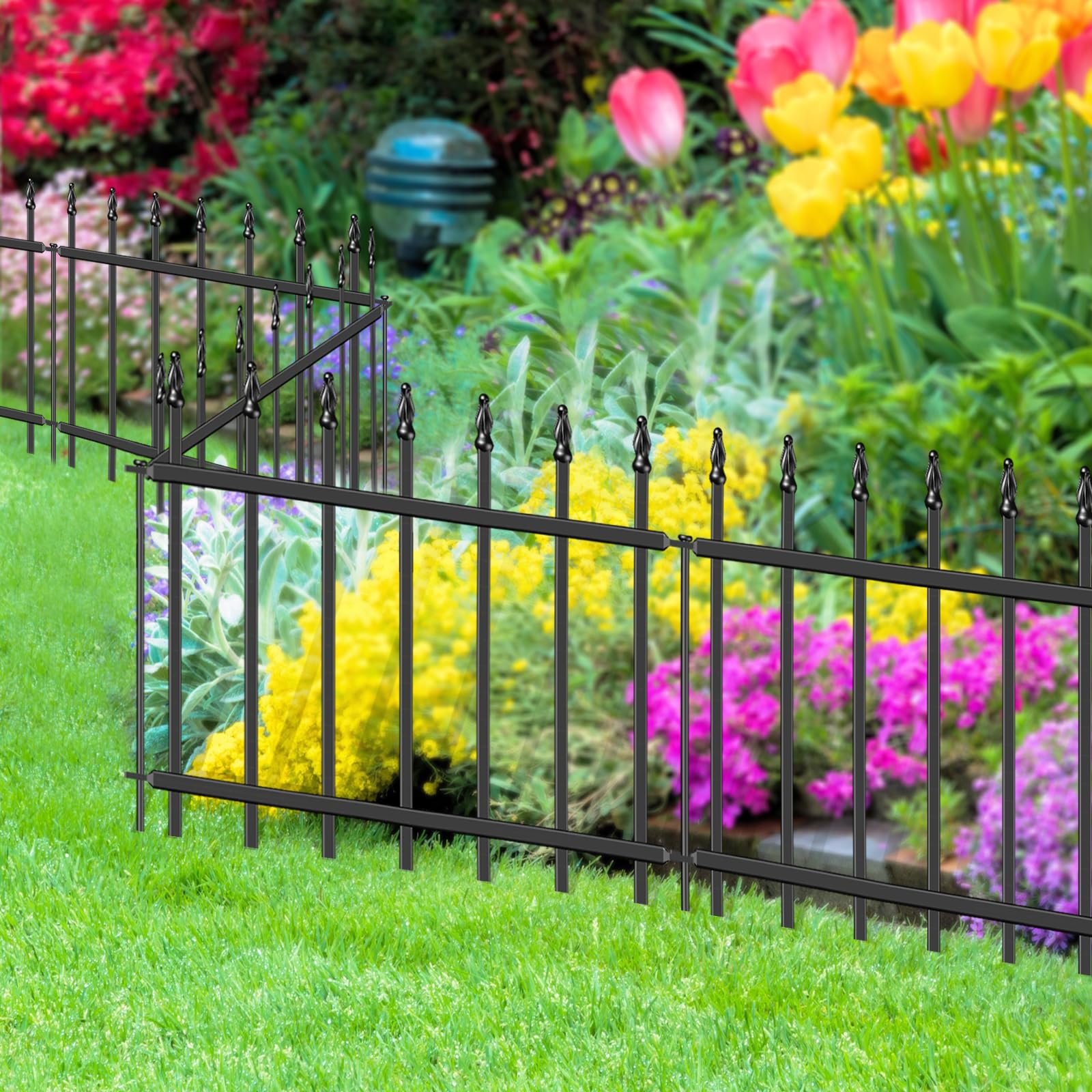 Recinzione Decorativa Da Giardino In Metallo - Stile Colonna Romana, 45,7 Cm H X 6,1 M L, 10 Pannelli + 11 Paletti, Per Aiuole E Prato - Nero