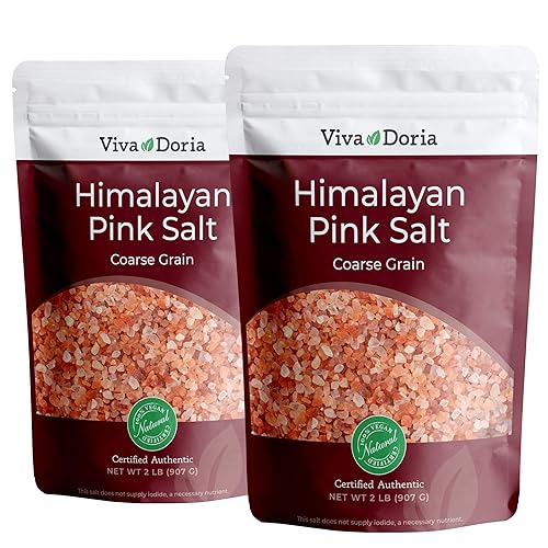 Viva Doria Sal rosa del Himalaya, sal cristalina, sal gruesa, 4 libras (cantidad: 2, bolsas de 2 libras) Sal del Himalaya auténtica certificada para