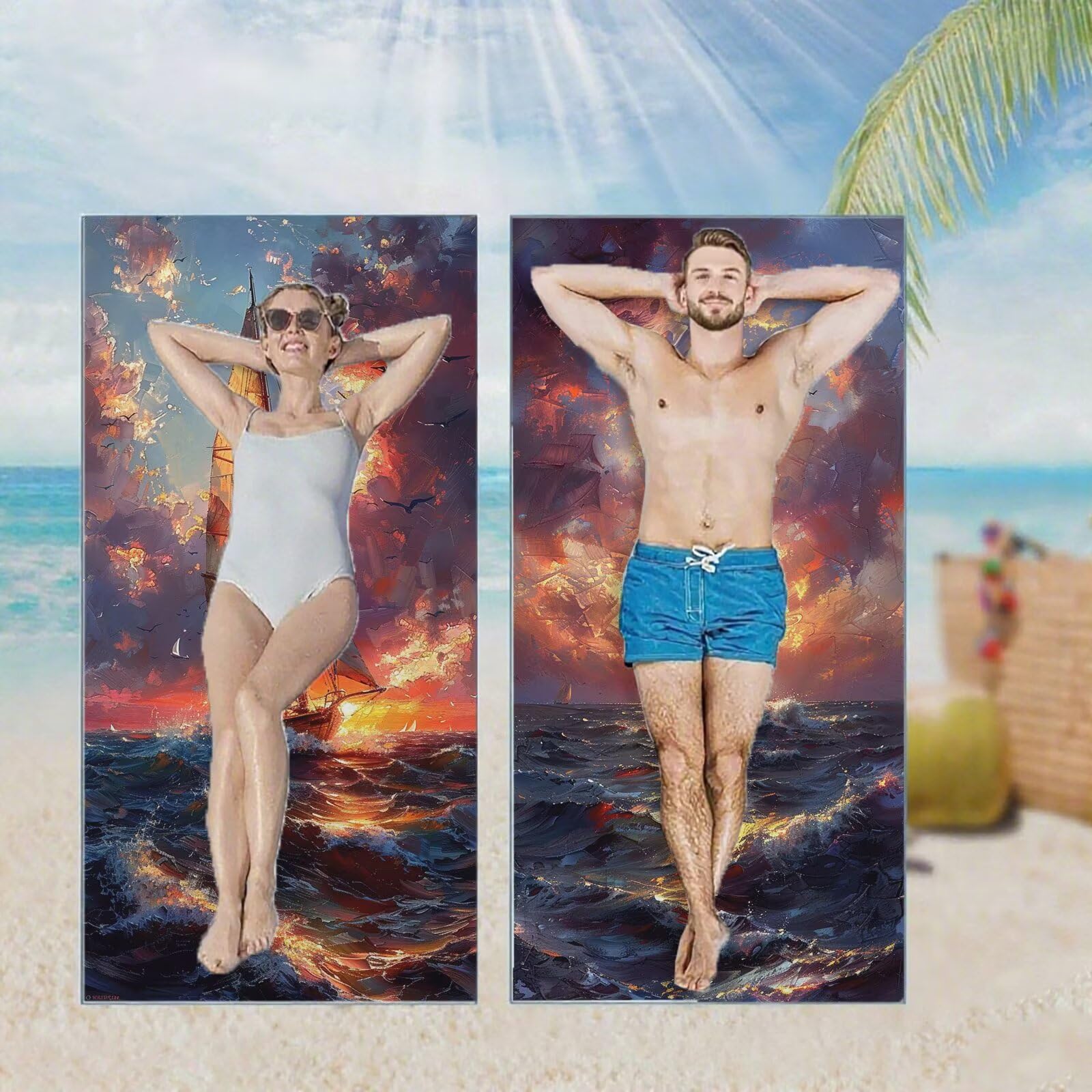 Ręcznik plażowy, ręczniki plażowe z mikrofibry, szybkoschnące lekkie ręczniki podróżne bez piasku, duży ręcznik kąpielowy dla dorosłych 100 x 220 cm, do pływania na basen, jogę, siłownię, kemping
