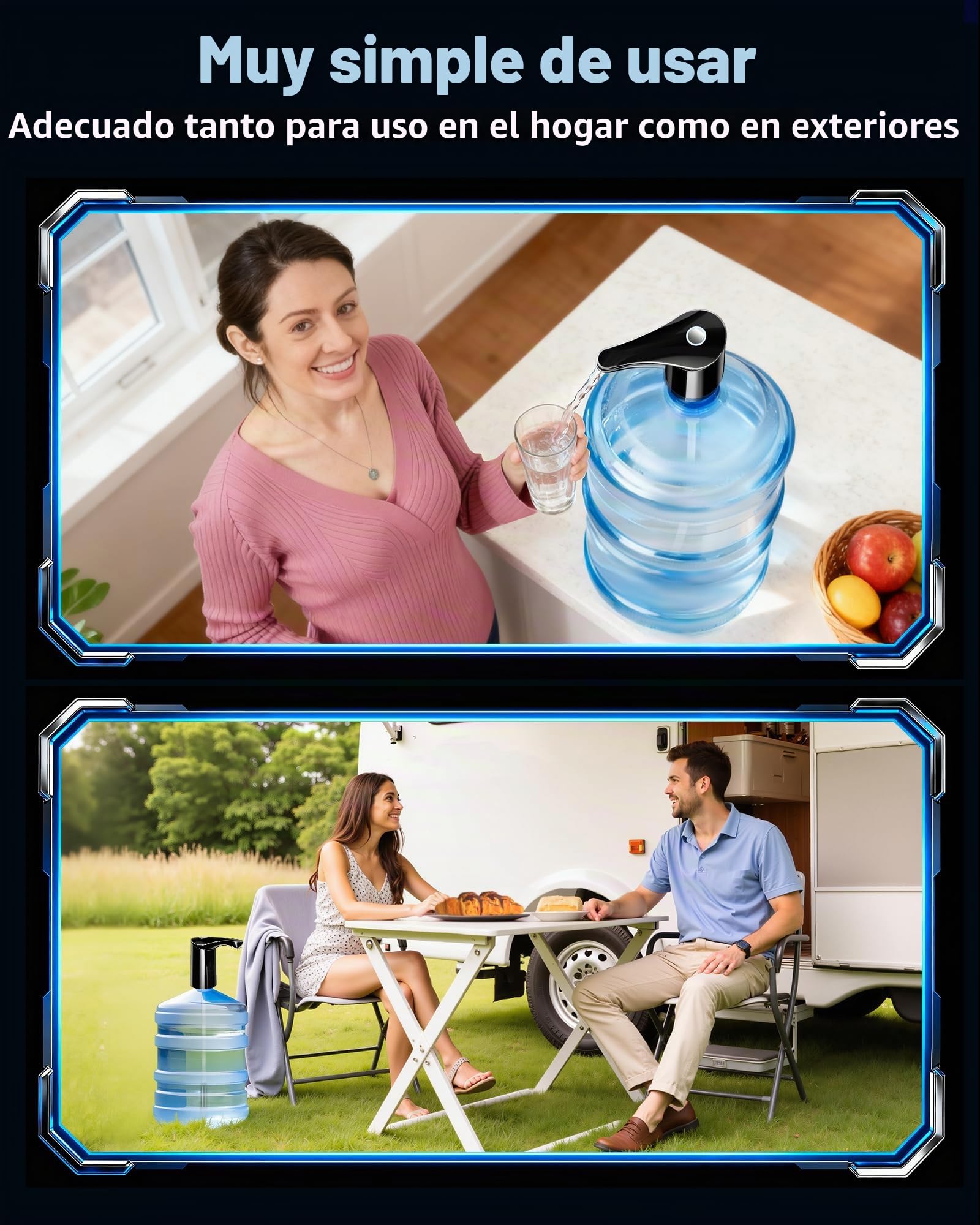 【Salida más alta】Dispensador de agua para jarra de 5 galones, botella eléctrica USB C con bomba de agua silenciosa, bomba automática portátil recargable para casa, oficina, caravana, viajes