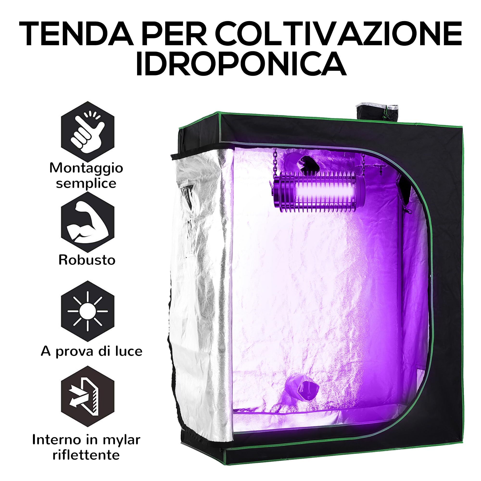 Outsunny Tienda Hidropónica Oxford 600D con 3 Entradas de Aire Ajustables y Ventana, Invernadero Hidropónico de Interior con Agujero para Cables, 120x60x150 cm, Negro