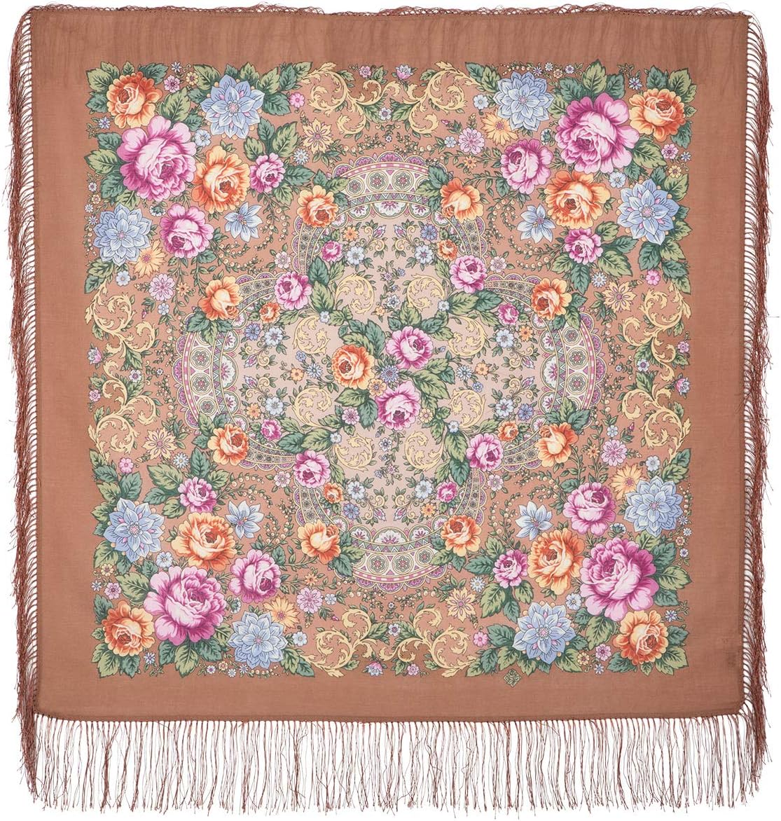 Pavlovo Posad Russian Shawl 100% Wool 89x89 cm Scarf Silk Tassels 1661-16