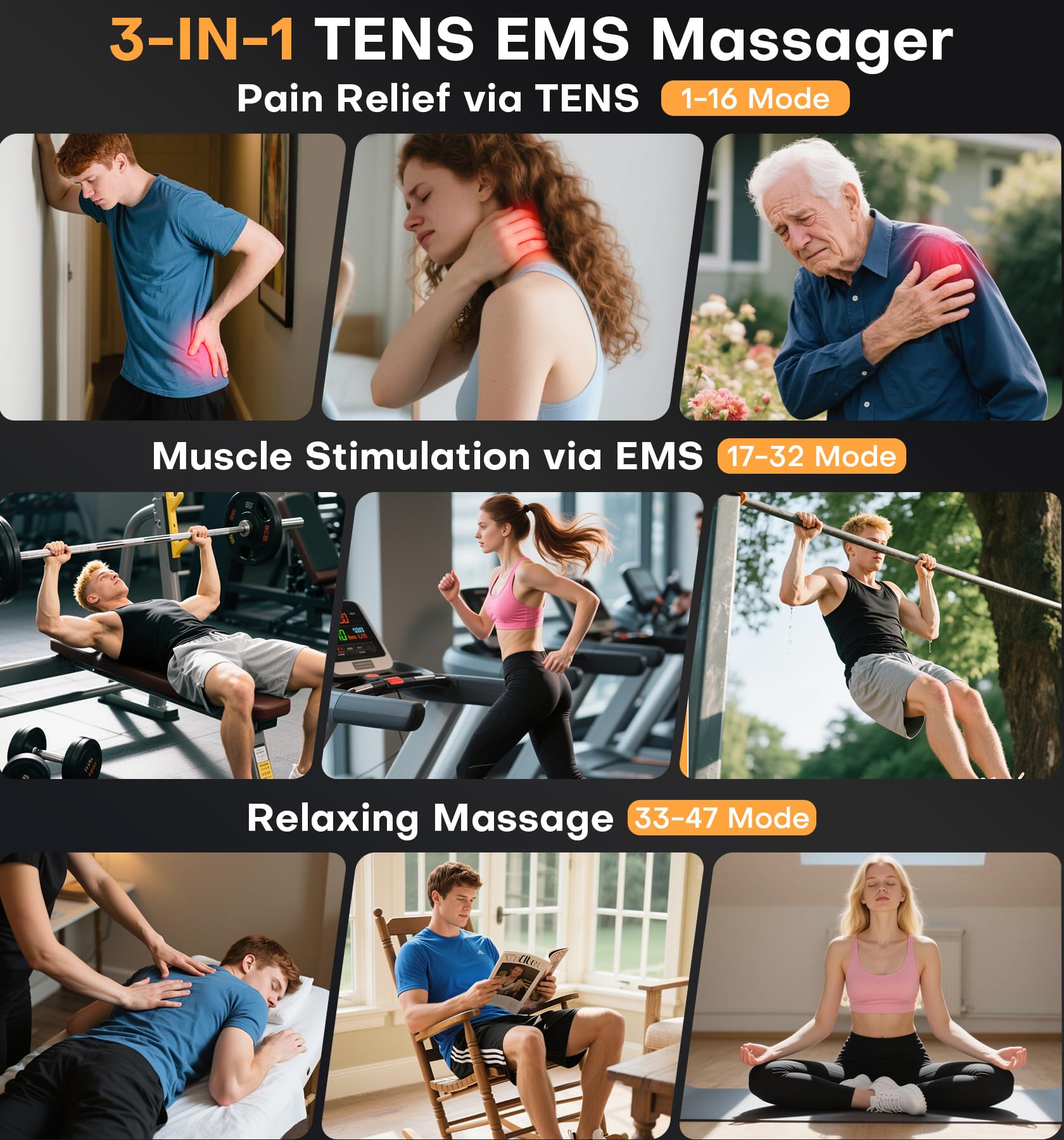 Amazon.com: TENS EMS Muscle Stimulator Unit, FDA Cleared 48 Modes 