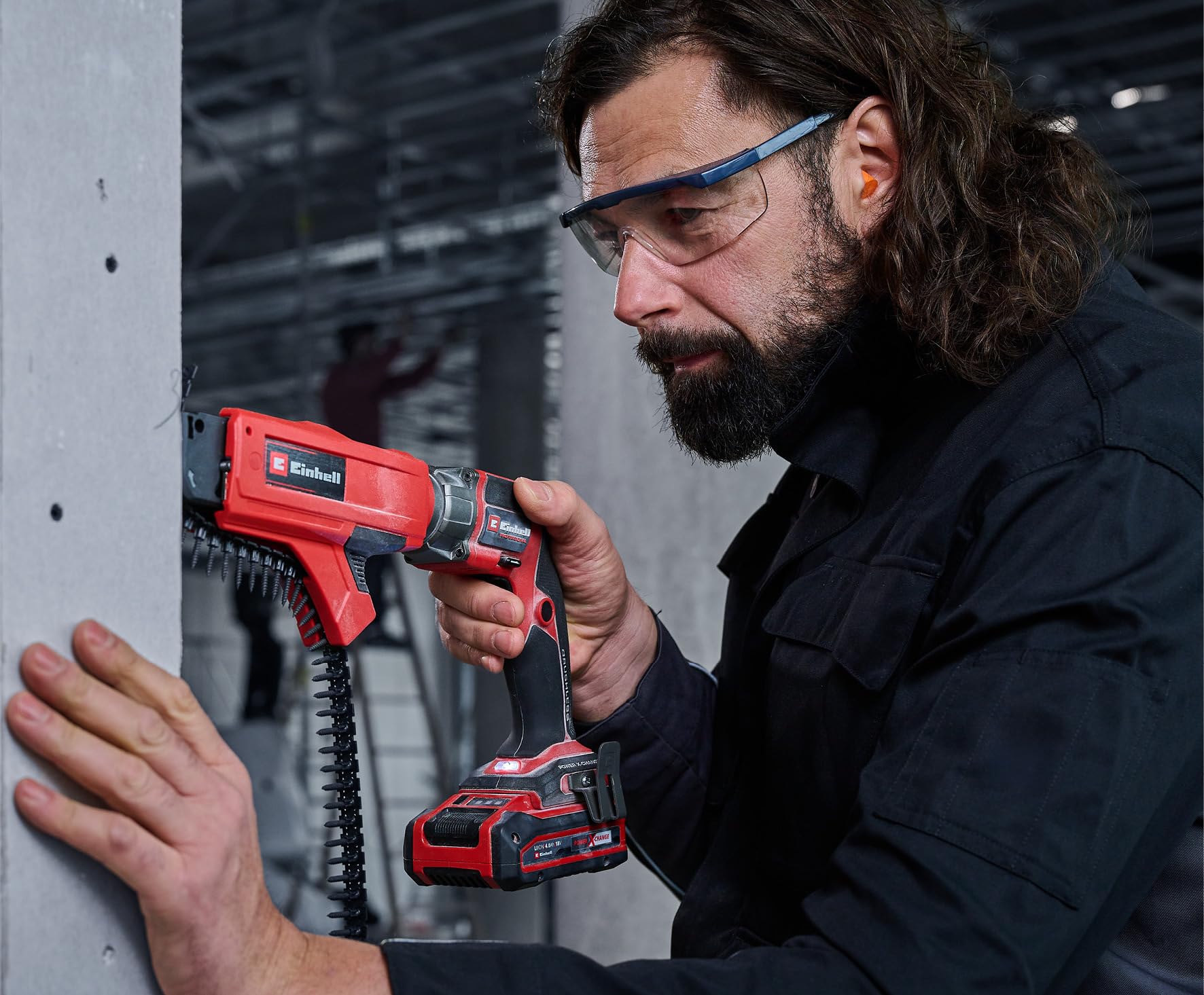 Einhell Professional Akku-Trockenbauschrauber TP-DY 18 Li BL + Magazine Power X-Change (18 V, Brushless, Tiefenanschlag, inkl. Magazinaufsatz, 2x Bit, E-Case, ohne Akku) Battery Powered, red