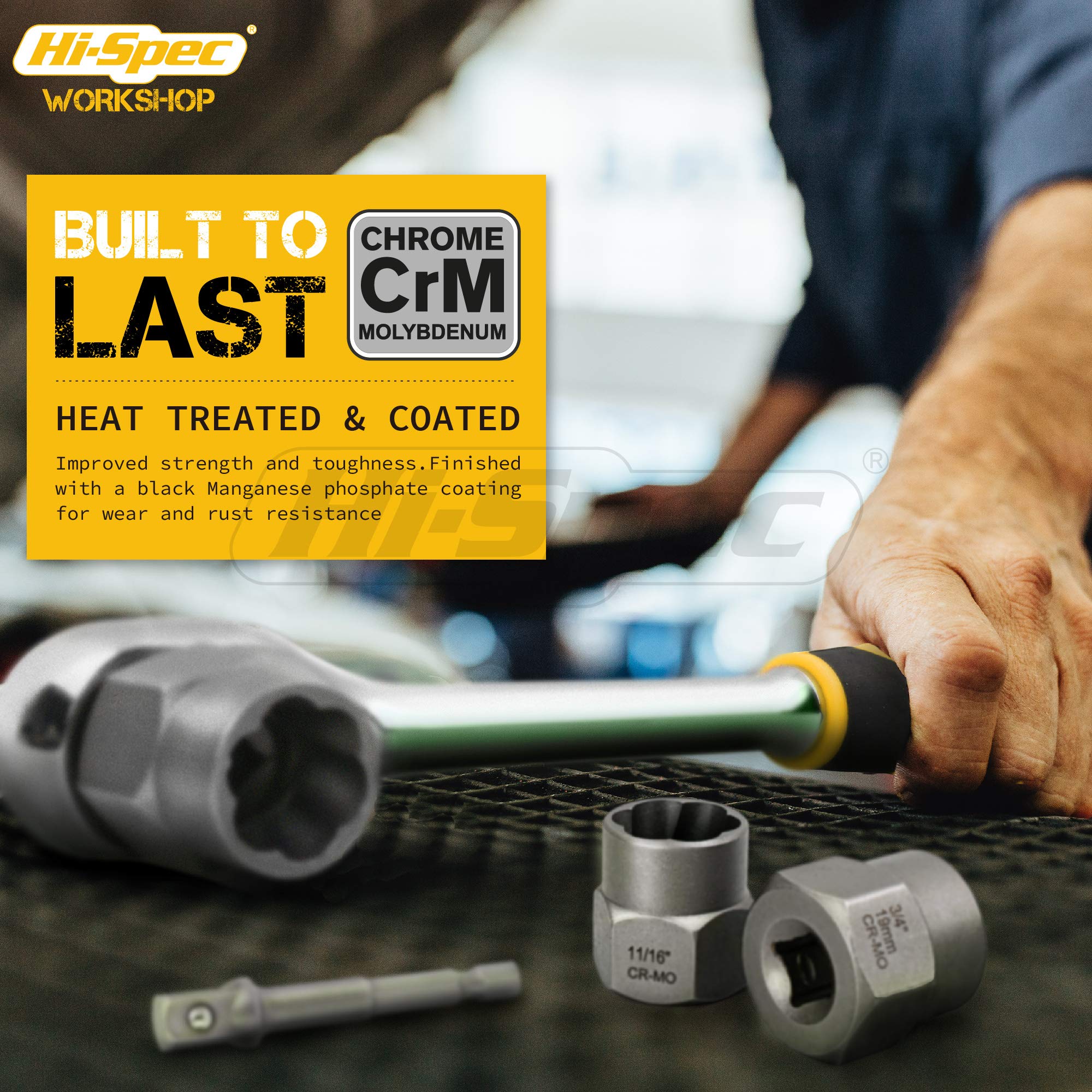 HiSpec 14 Piece Nut & Bolt Grip Extractor Socket Set for Removing Stripped & Stuck Fasteners