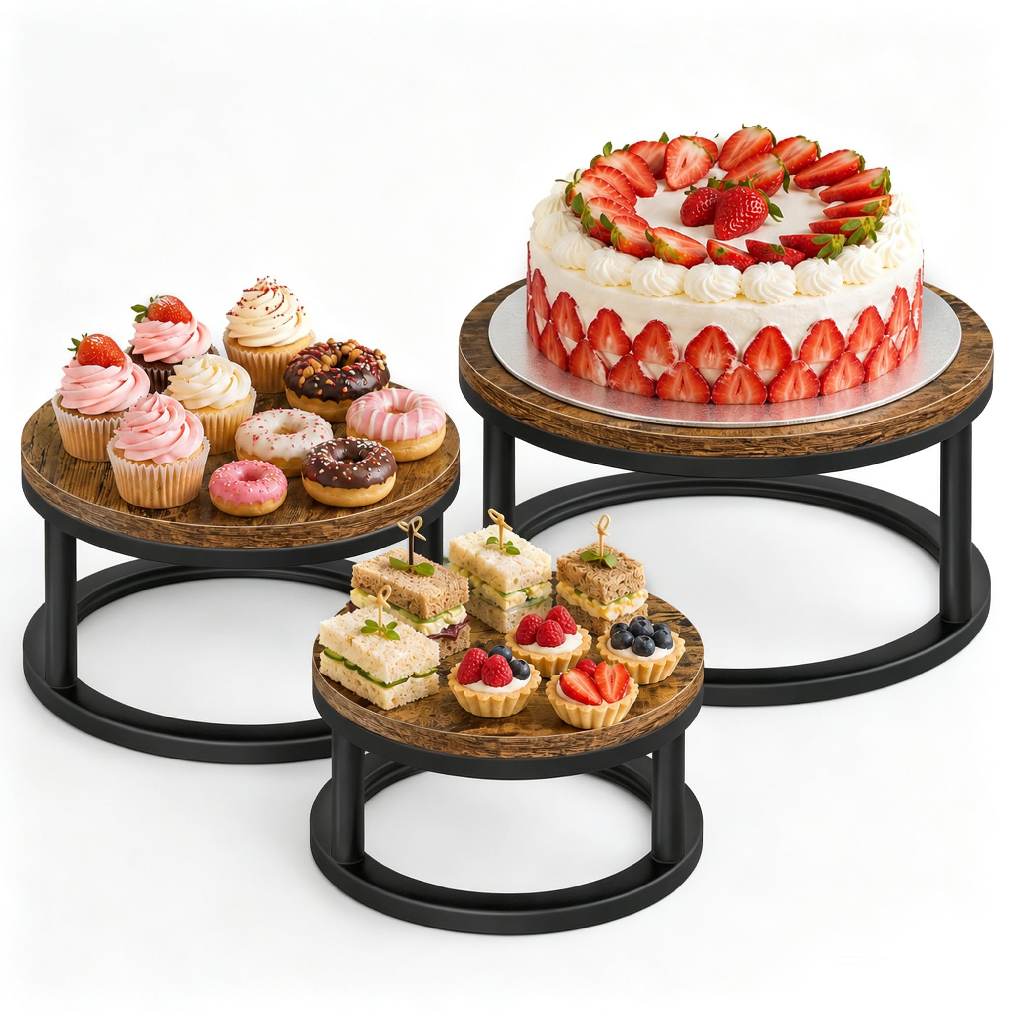 Photo 1 of LAIDUOLEOE 3 Pack Round Cake Stand Set, Black