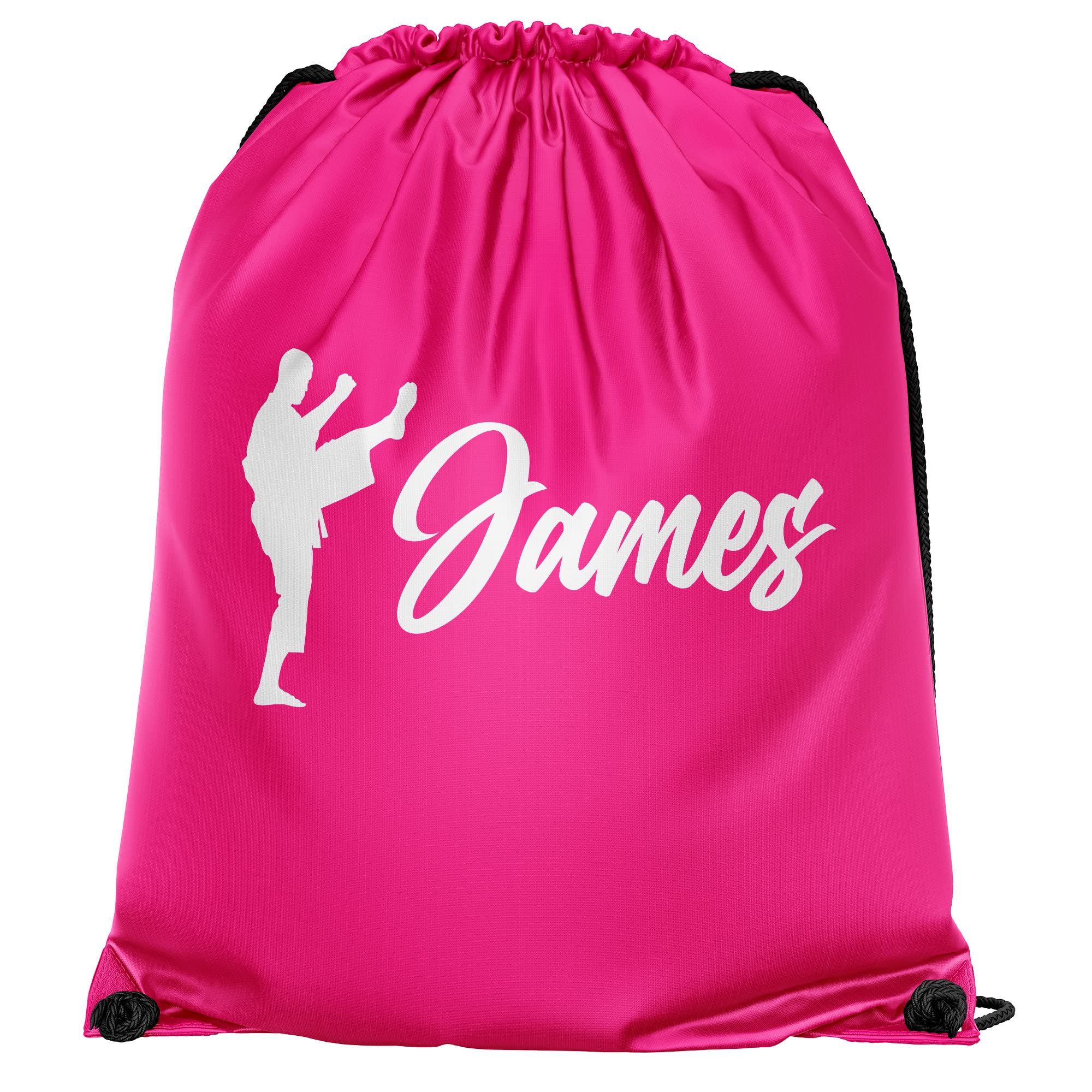 Personalised Boys Karate Drawstring Bag, Custom Martial Arts Gifts Boys PE Kit Bag, Back to School Gifts for Son who Loves Karate, One Size, Hot Pink