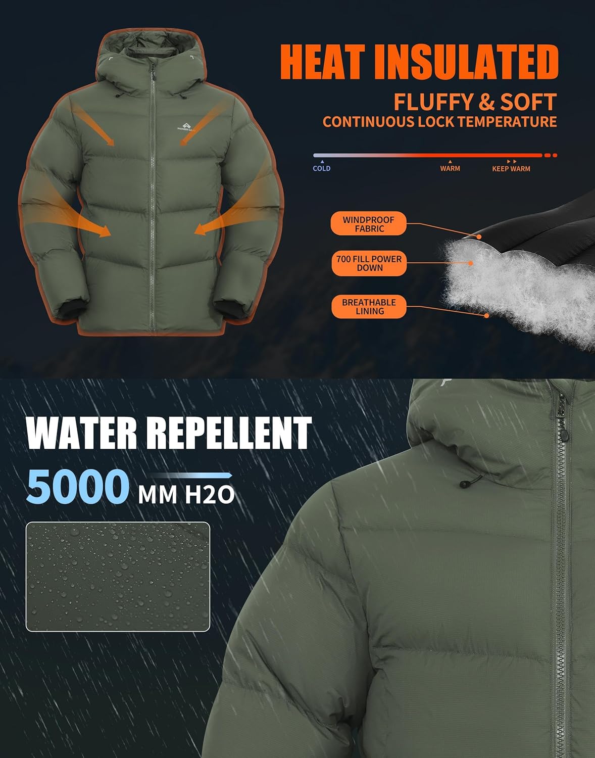 Pioneer Camp Men's Down Jacket 700 Fill Winter Insulated Puffer Jackets Water-repellent Warm Puffy Coat with Hood - Image 5