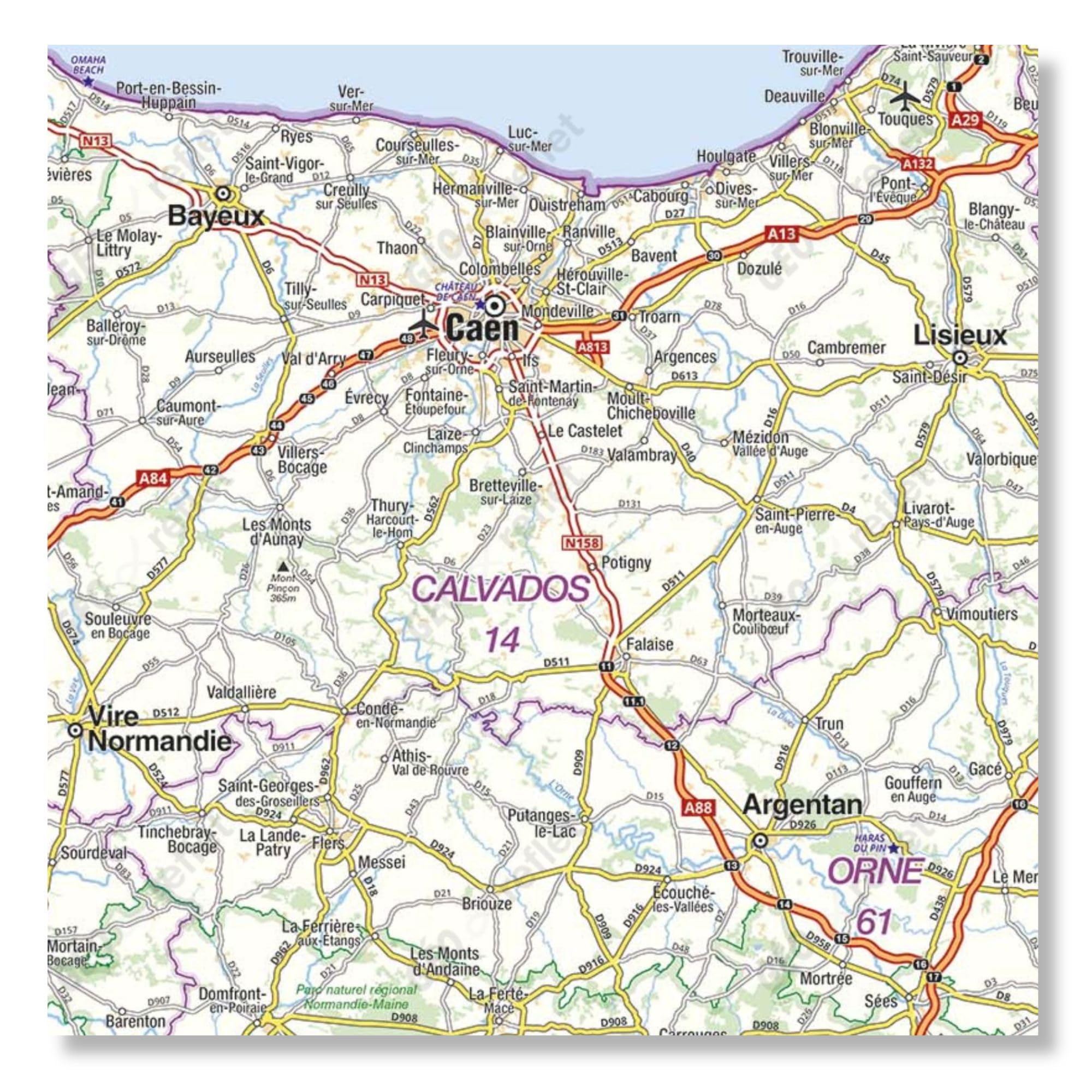Carte routière de la région Normandie - Poster plastifié 100x70 cm - Édition 2026