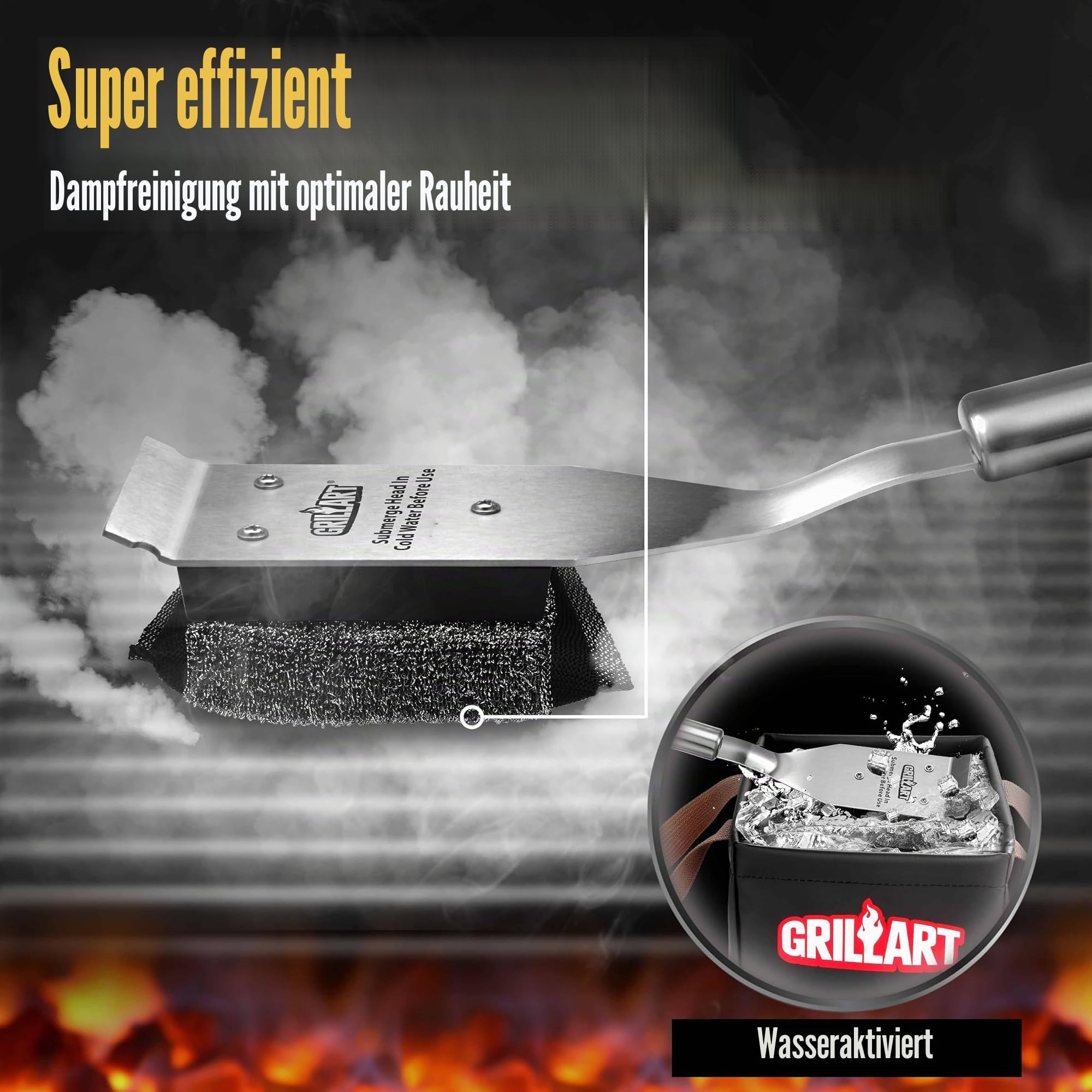 GRILLART Grillbürste Borstenfrei, Sichere Grillbürste für Outdoor Grill, SteamWizards BBQ Grill Reinigungsbürste Kit, Austauschbarer Kopf Grillschaber Werkzeug, Grillreiniger BBQ Zubehör, Geschenke