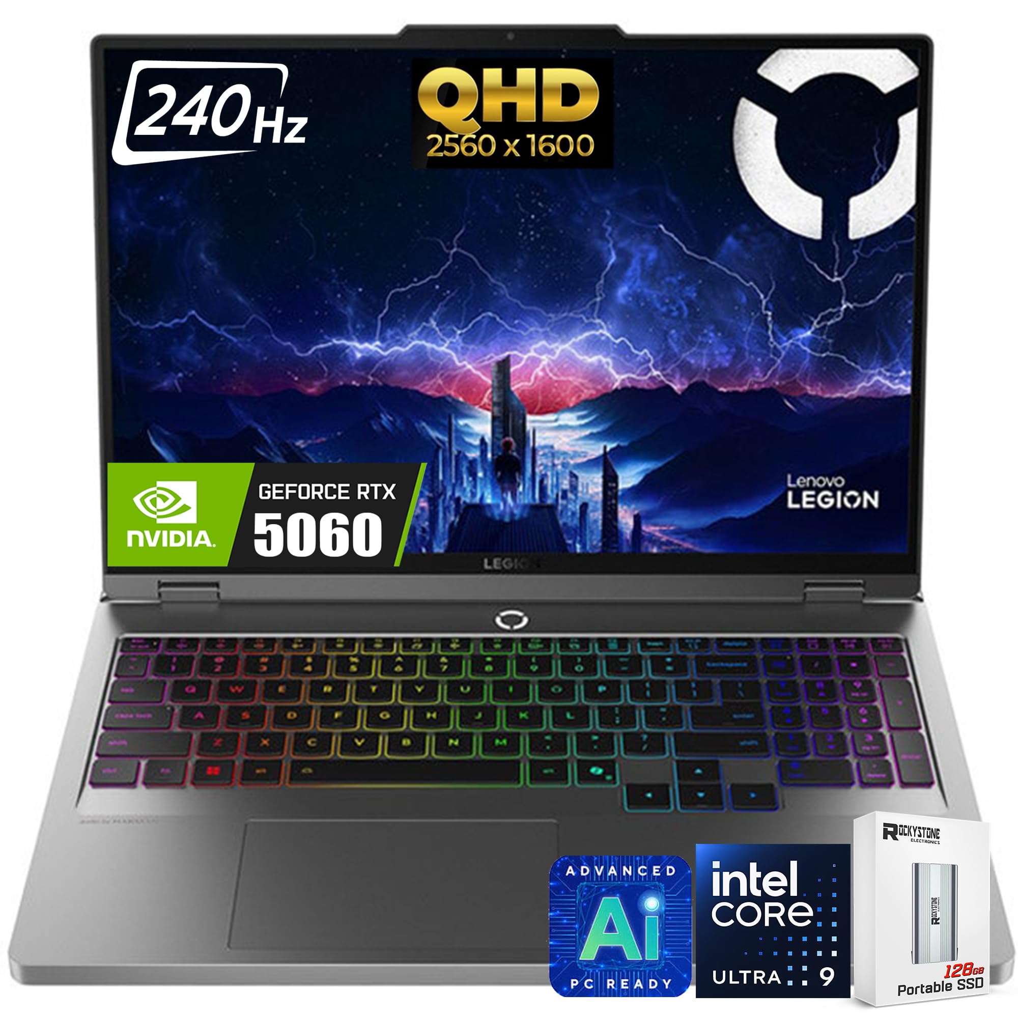 Lenovo Legion 5i 16" AI Gaming Laptop, 16" 240Hz WQXGA (2560x1600) IPS 500nits, Intel 24-Core Ultra 9 275HX, NVIDIA GeForce RTX 5060 8GB GDDR7, RGB