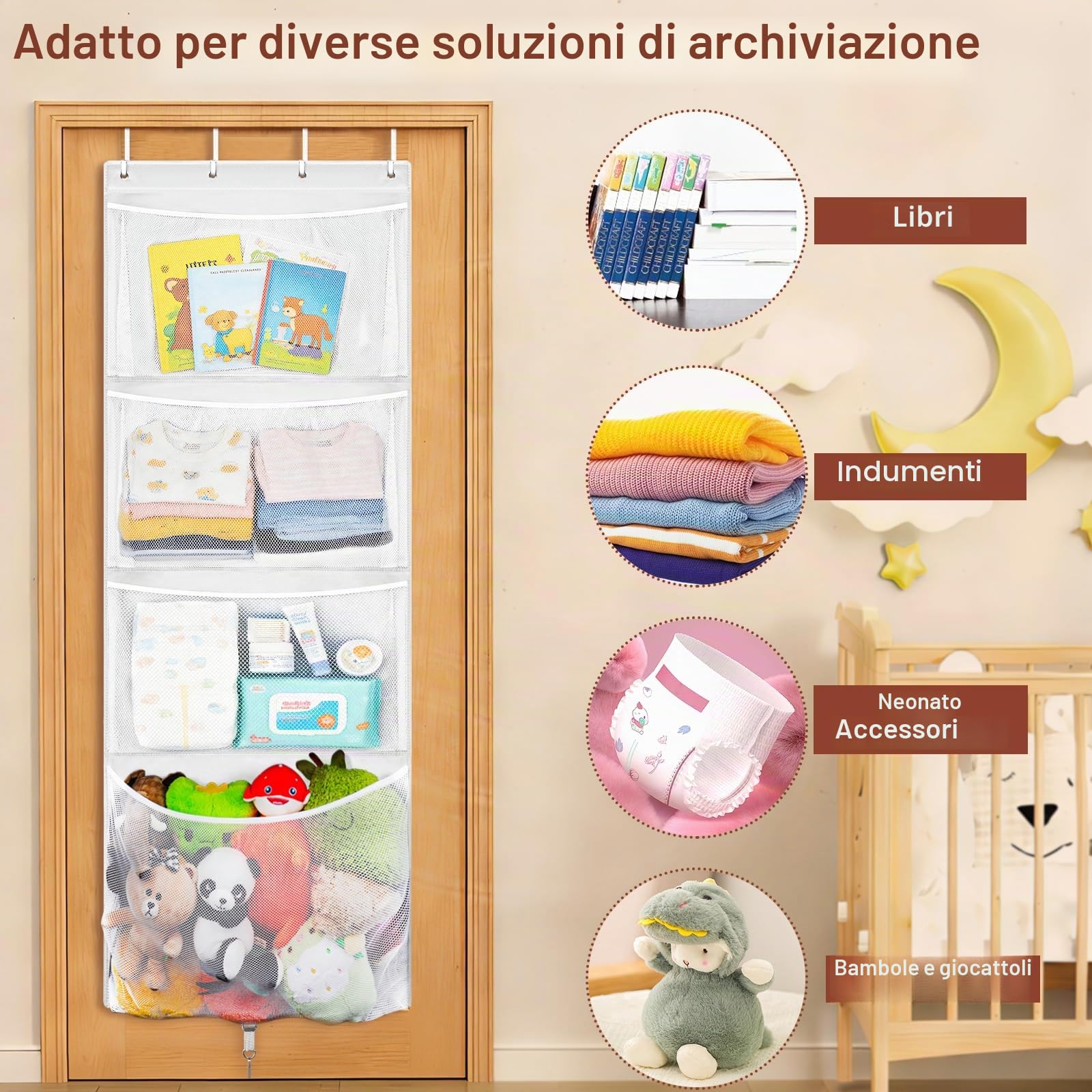 Contenitore per animali di peluche da appendere, grande organizer per giocattoli di peluche con gancio in metallo, idea per asilo nido, borsa a rete per bambole e orsi, per camera dei