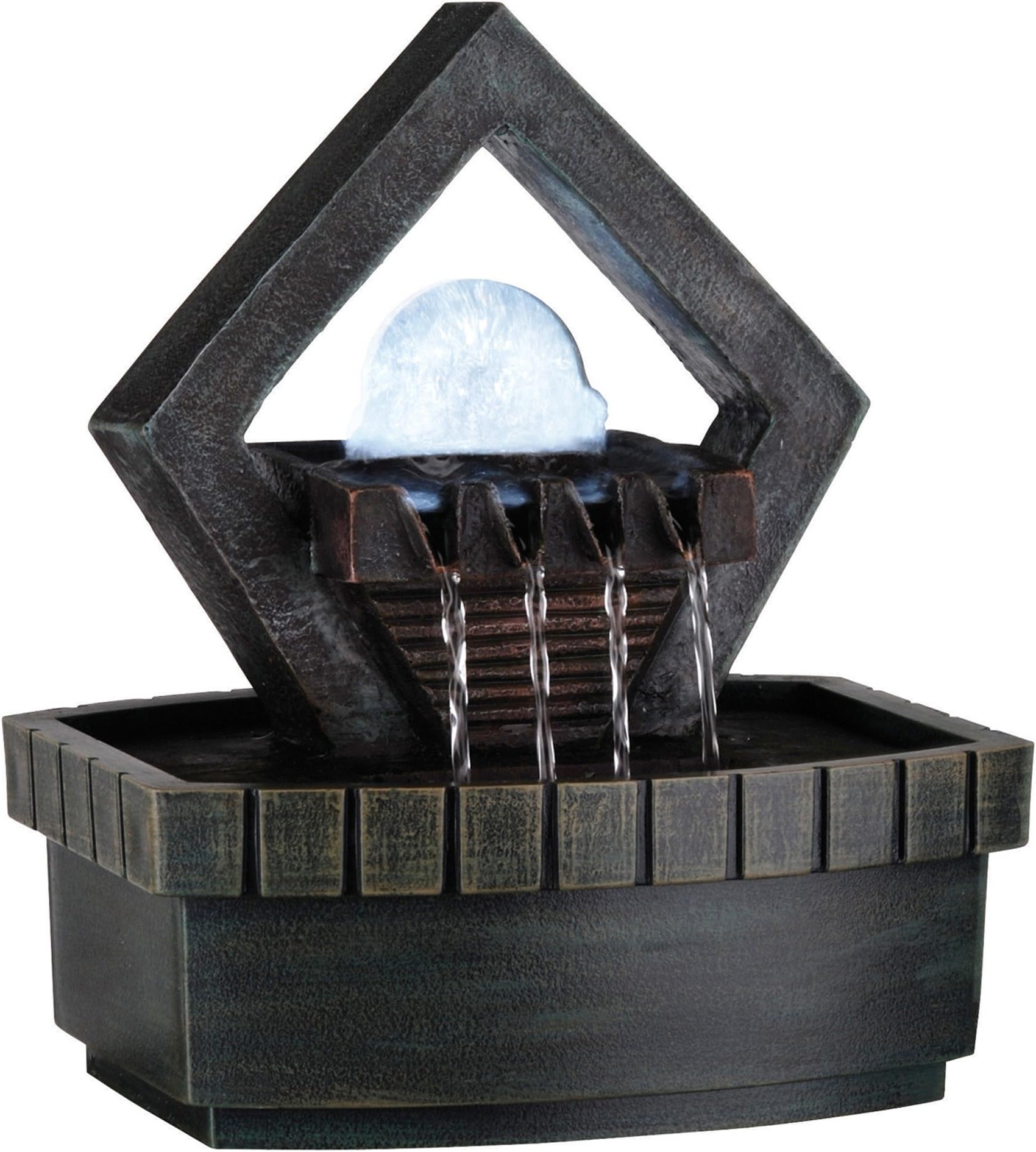 ORE International K324 Indoor Diamond Meditation Table Fountain with LED Light, 9-1/2-Inch, Green