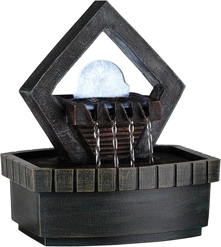 ORE International K324 - Fuente de mesa de meditación de diamantes para interiores con luz LED, 9-1/2 pulgadas, color verde