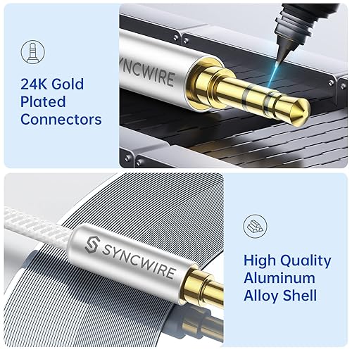 Miniatura 10 de Syncwire Cable auxiliar trenzado de nailon de 0.138 in (32.8 pies, sonido de alta fidelidad), adaptador de entrada auxiliar de audio macho a macho