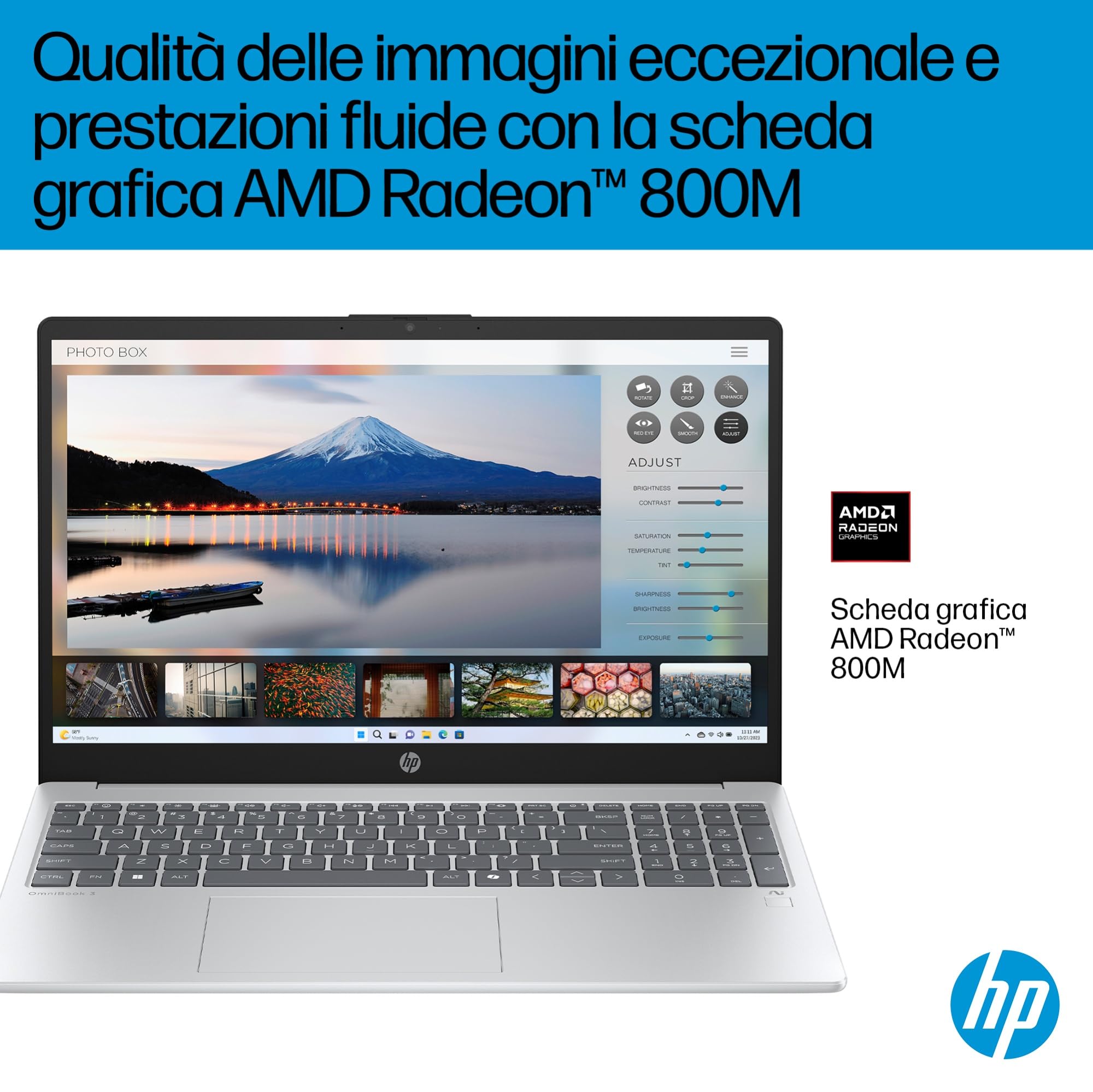 HP OmniBook 3 15-fn0002sl Notebook AMD Ryzen AI 5 330 16GB RAM 1TB SSD Windows 11 Tastiera Italiana QWERTY Argento
