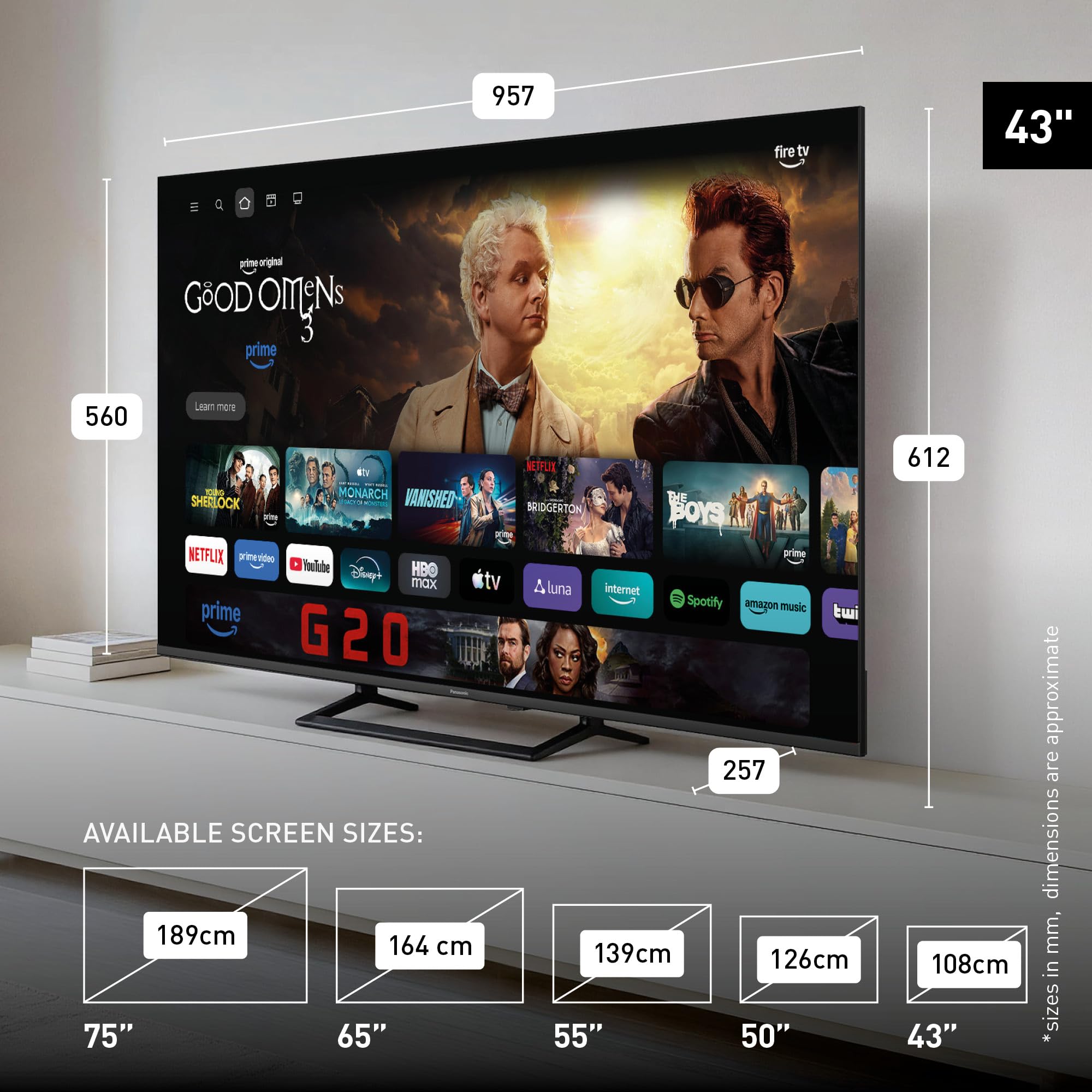Panasonic TV-43W80C, 4K UHD VIVID QLED+ Televisore, Glare Free Pro Fire TV | AI 4K Colour Engine, Game Mode, Controllo vocale Alexa, Bluetooth, Surround Sound, 43'' (108 cm), W80C Serie Televisor, 2026