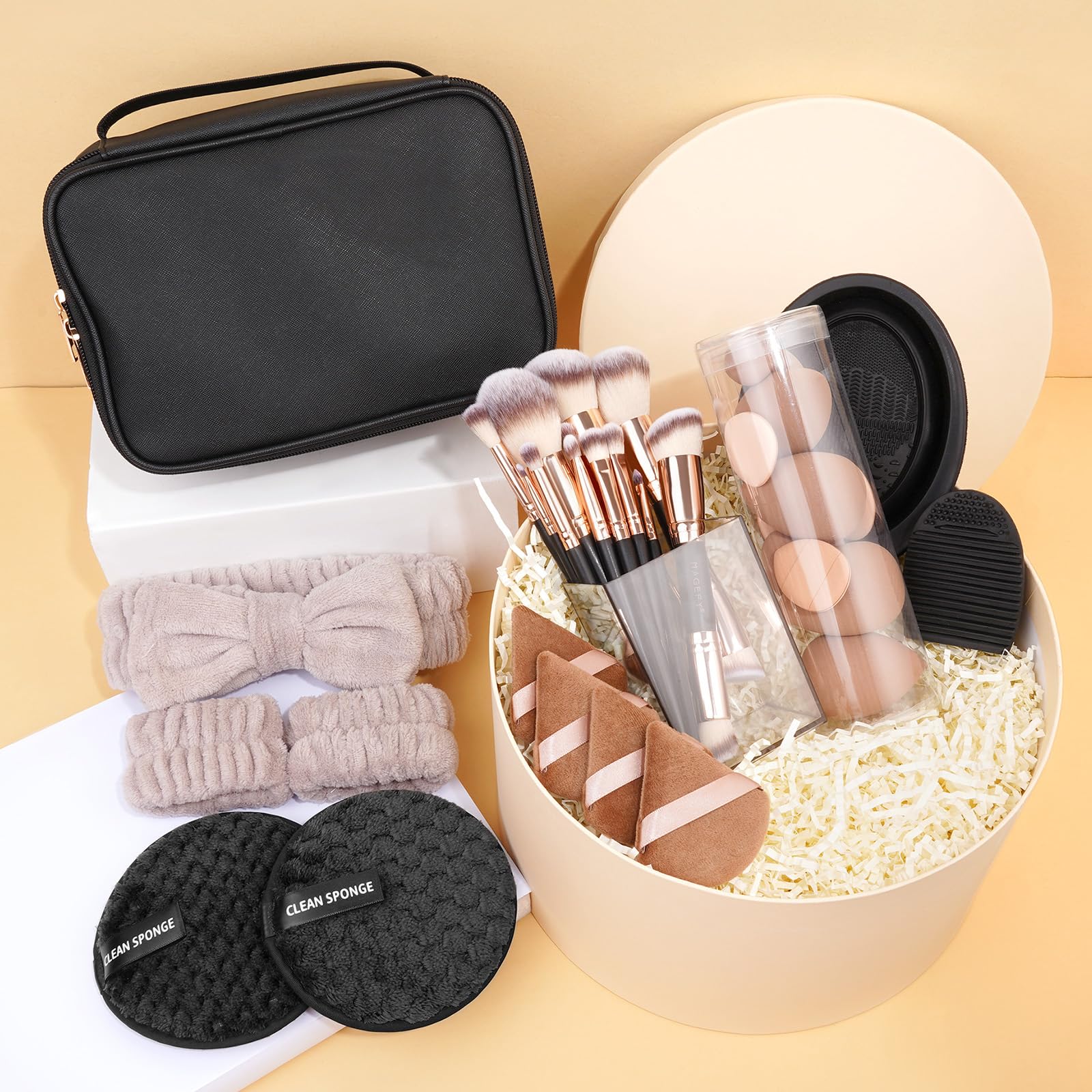 MAGEFY Set di pennelli da trucco multifunzione, 37 pezzi, con doppia estremità, per cipria, fard, ombretti, set di pennelli da trucco, colore oro nero