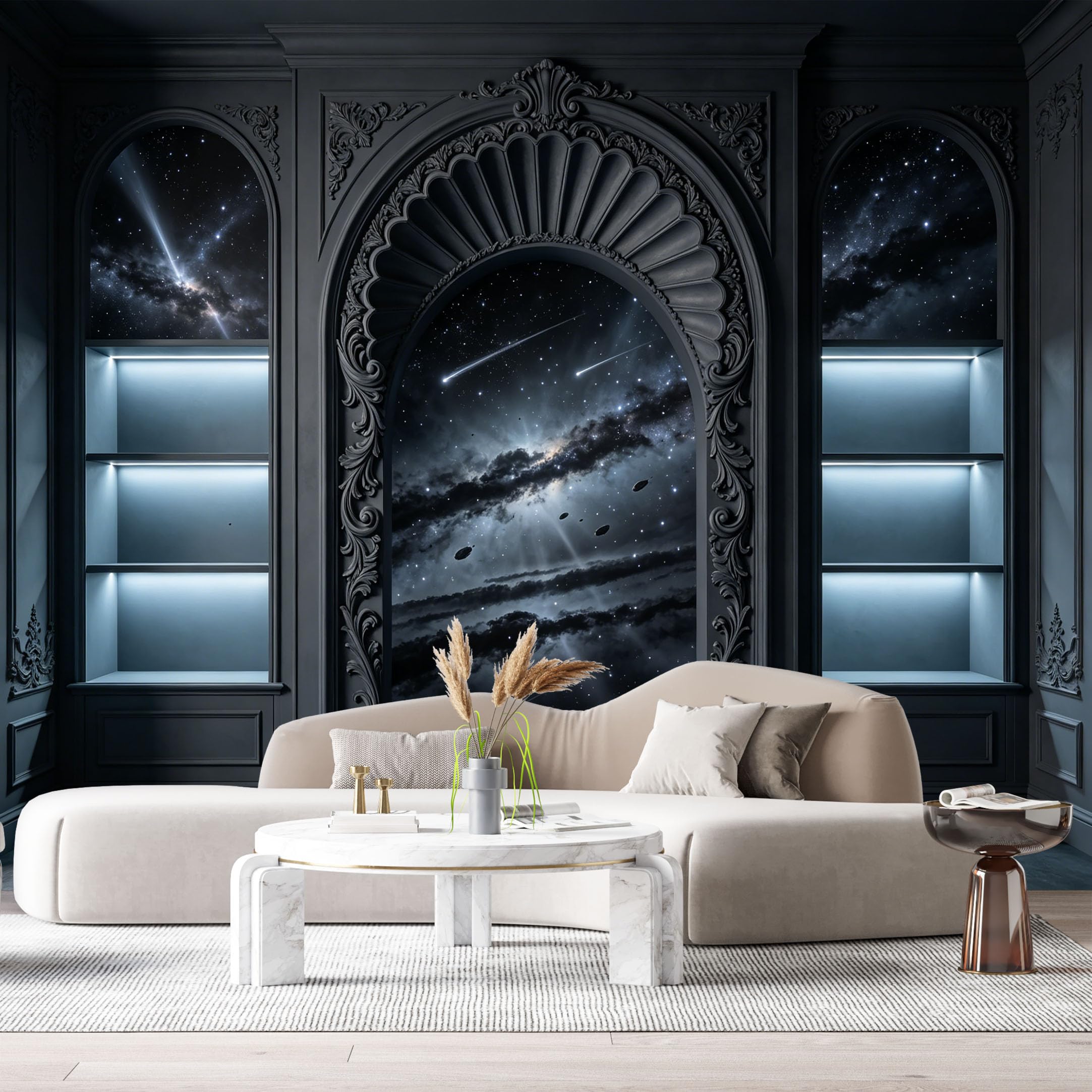 Custom Size Wall Murals Neoclassical Space Nebulae Stars 3D Trompe L'Oeil SelfAdhesiveWall Fabric Removable Wallpaper Wall Decor for Living Room Bedroom Bathroom