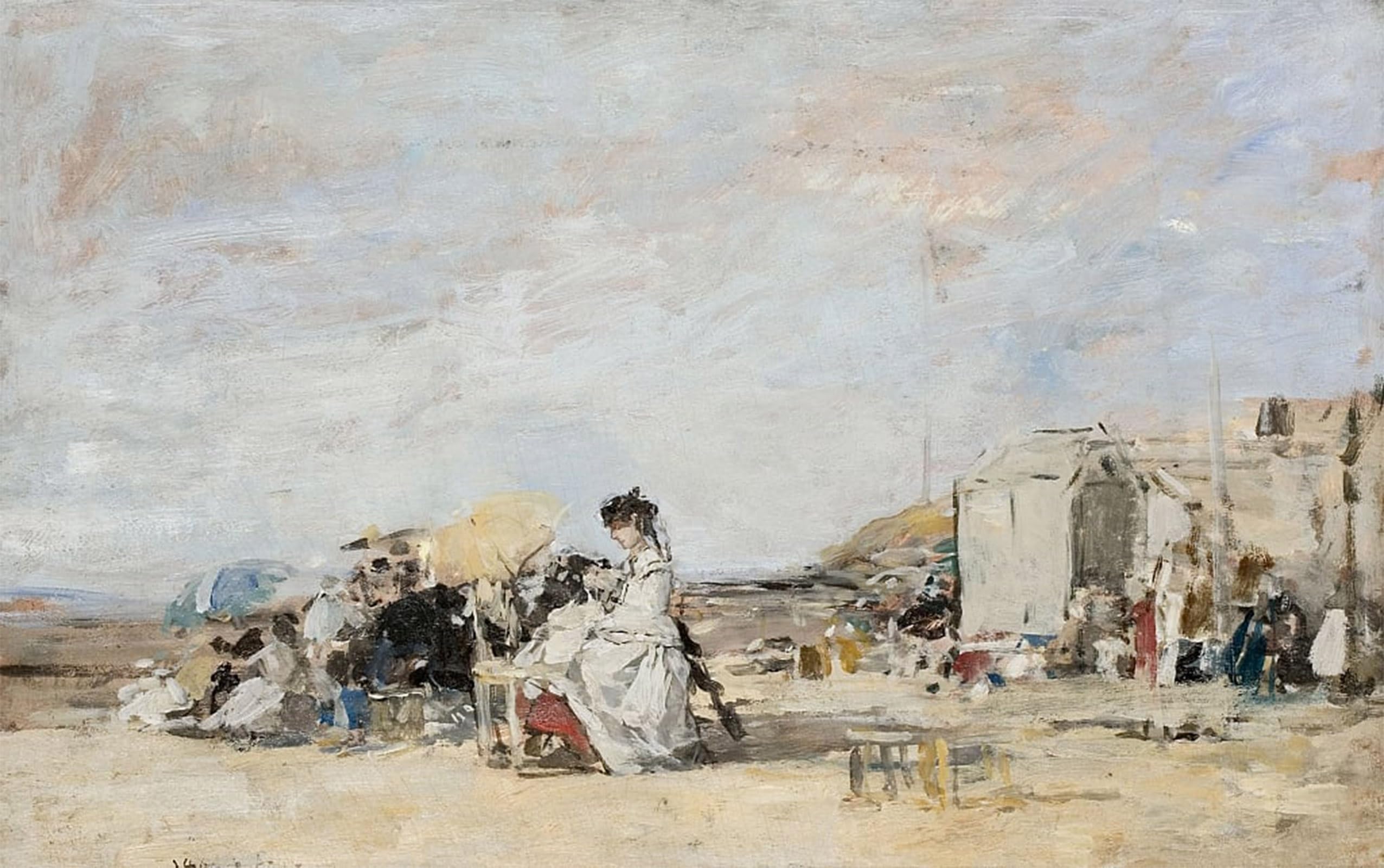 ARTXLXXBN Famous Painting Canvas Artwork Graffiti Print Lady in White on the Beach At Trouville by Eugene Louis Boudin Portrait Canvas Image for Home Decor 60x90cm