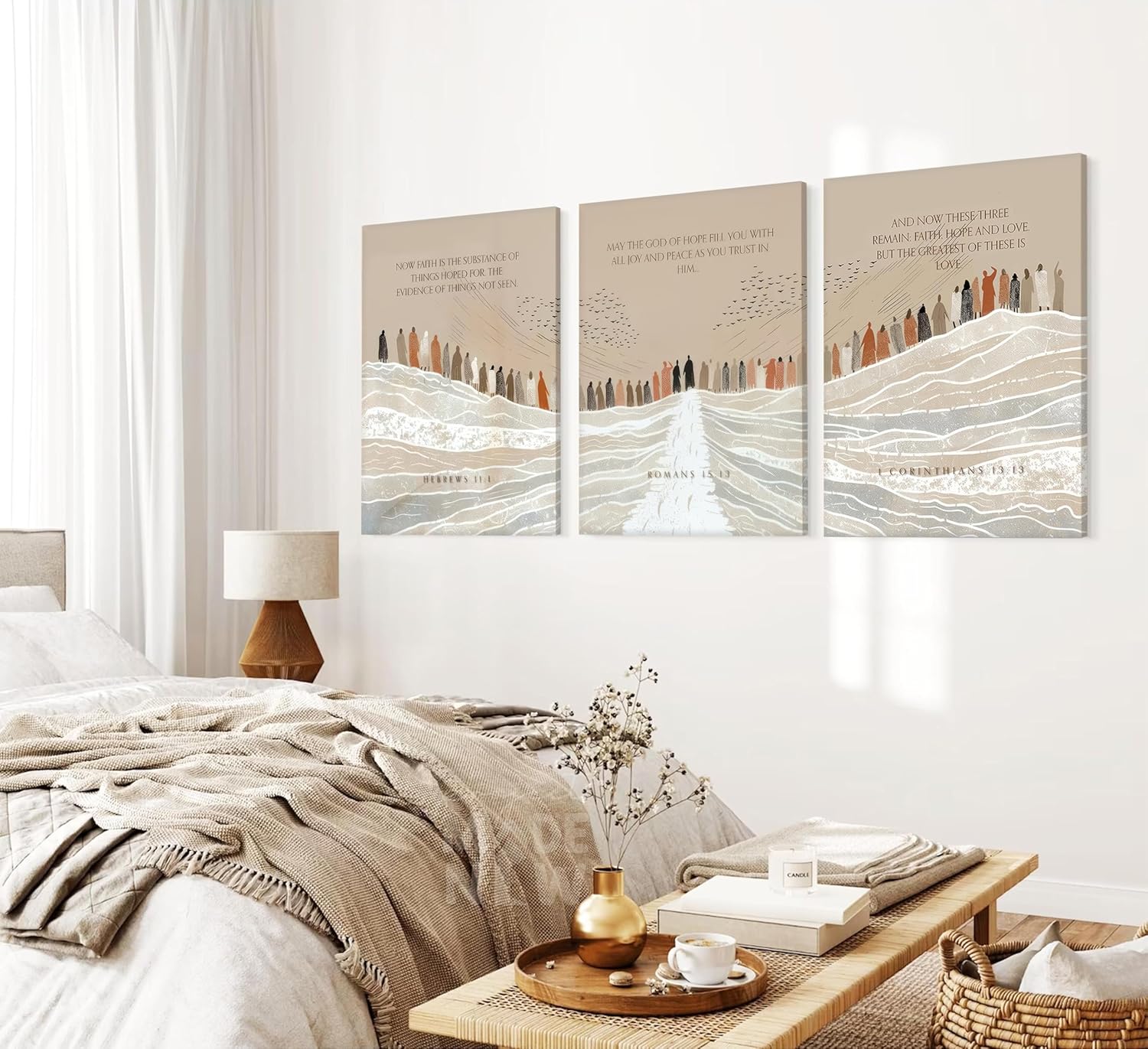 3Pcs Christian Scripture Canvas Wall Art Minimalist Bible Verse Wall Decor Pictures Faith Hope and Love Spiritual Poster Religious Faith Painting Print Artwork for Living Room Church Prayer Room