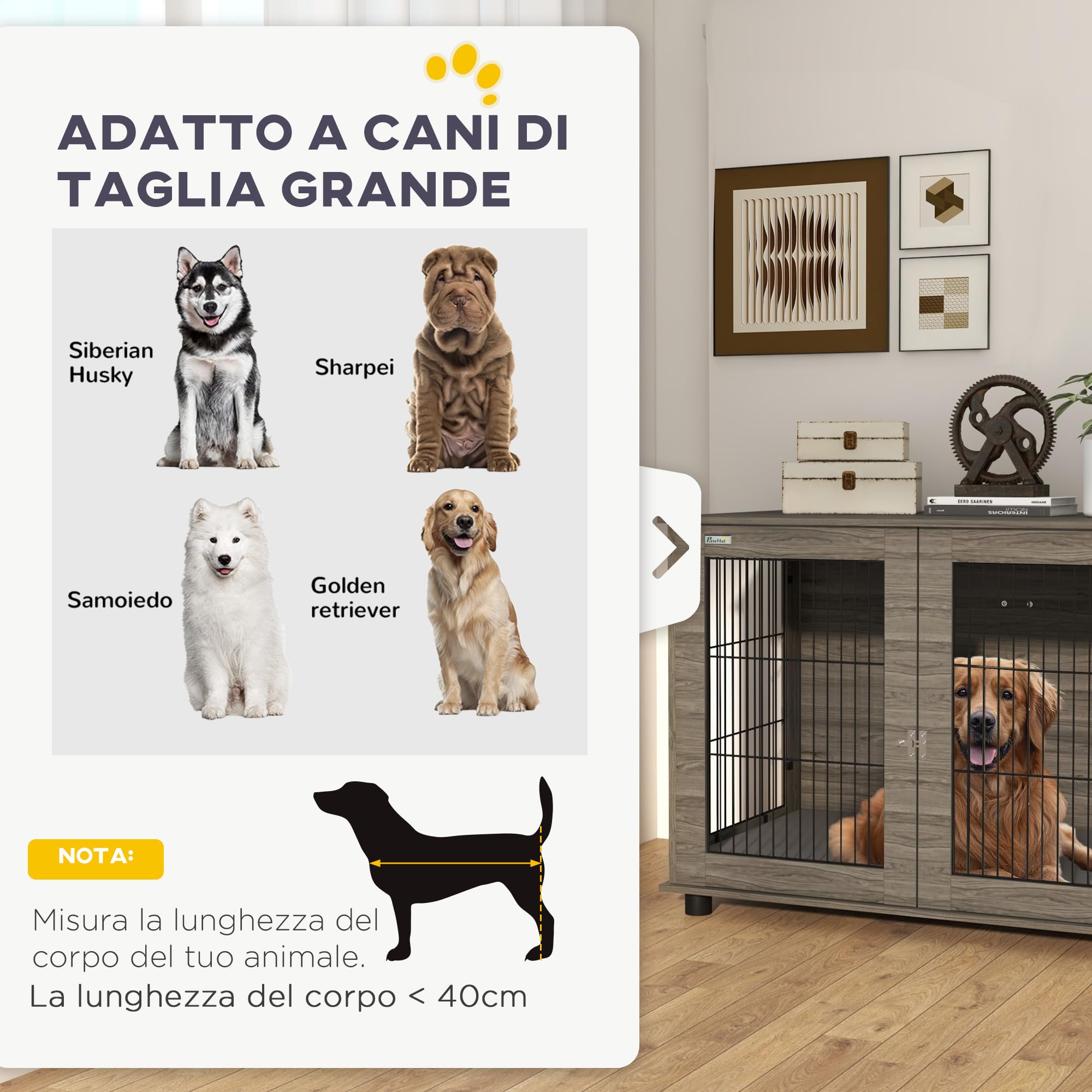 PawHut Gabbia per cani interni fino a 30 kg, 100 x 60 x 73,5 cm, grigio | Tavolino per cani, cuccia per cani, cuscino sfoderabile, porta bloccabile, facile da montare
