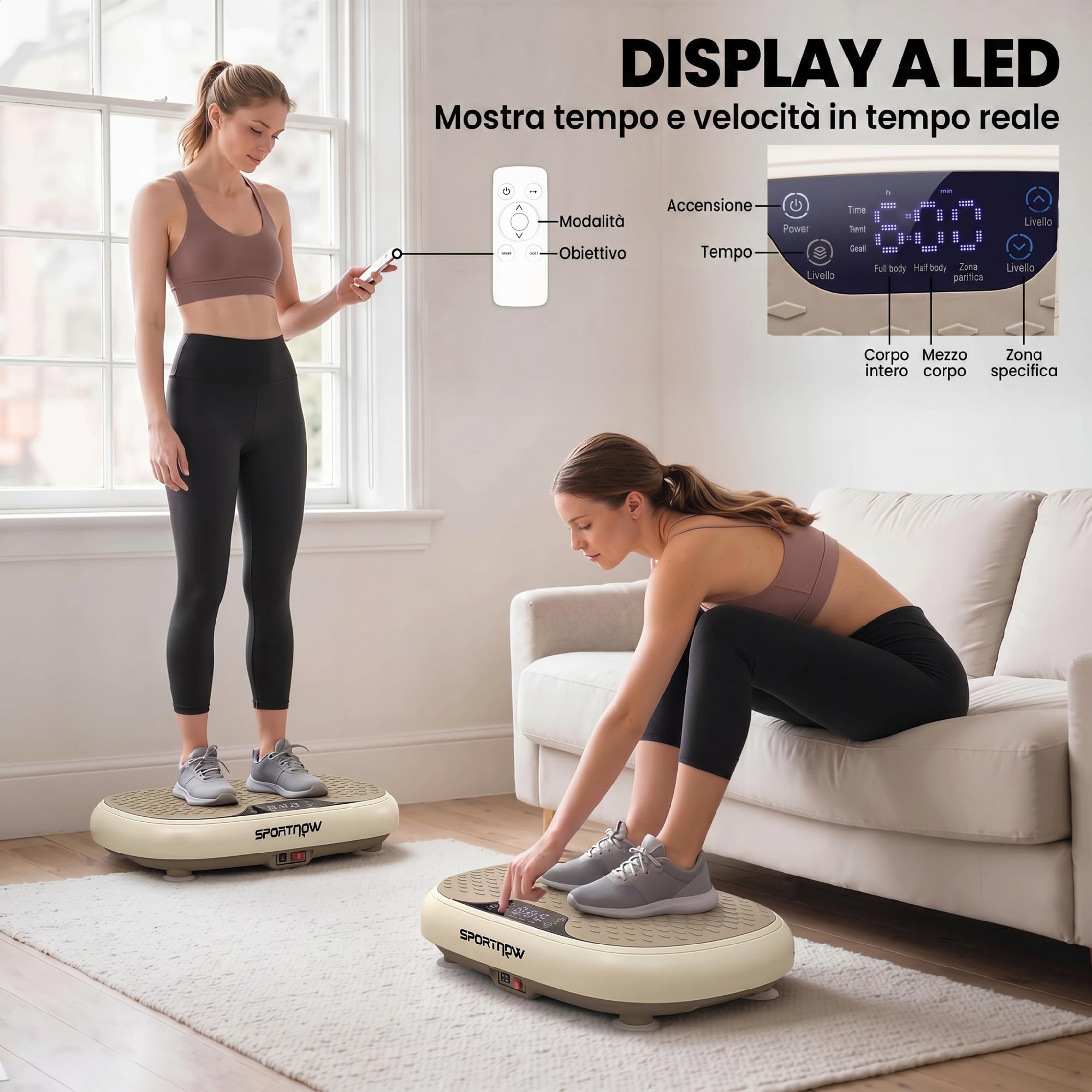 SPORTNOW Plataforma Vibratoria, 20 Velocidades, 3 Programas, Plataforma Vibración Muscular 150W con Pantalla LED, Mando a Distancia, Máquina para Hacer Ejercicio en Casa, Adelgazar, Drenaje Linfático