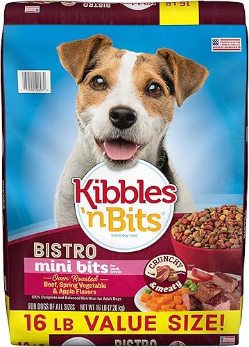 Kibbles 'n Bits Bistro Mini Bits - Alimento seco para perros con sabor a carne asada al horno de raza pequeña, bolsa de 16 libras