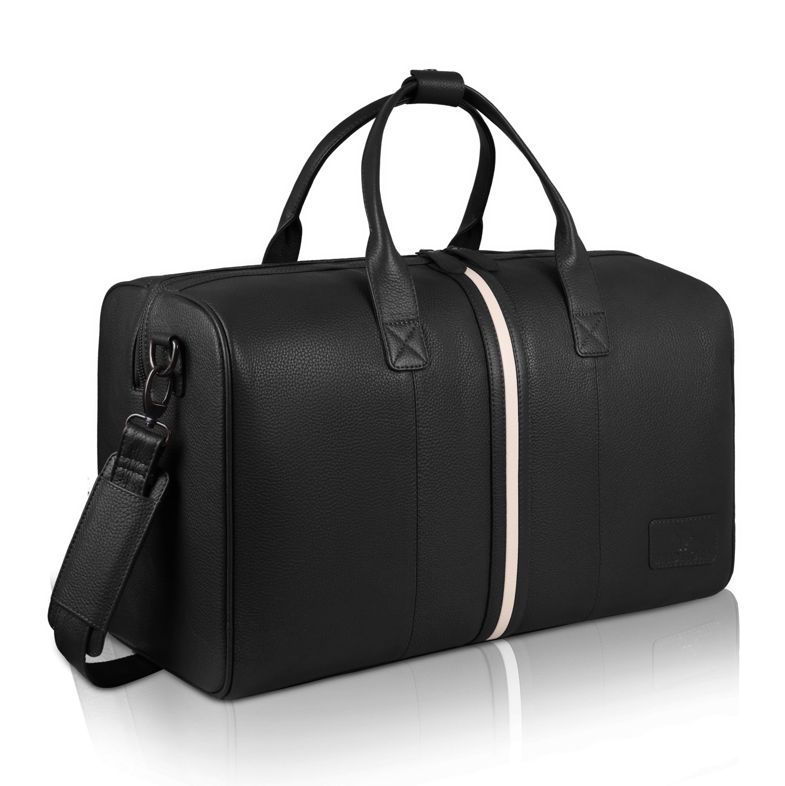 19.5" Genuine Leather Travel Duffel Bag for Men & Women | Cabin-Size Weekender Bag for Flight, Office, Gym & Short Trips | Luggage Bag with Shoulder Strap (Black)-image-8