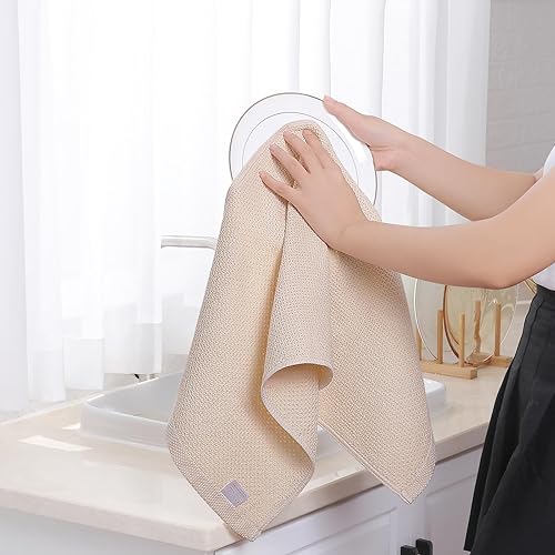Miniatura 4 de Homaxy Toallas de cocina 100% algodón con tejido de gofre, ultra suaves, absorbentes, de secado rápido, 13 x 28 pulgadas, paquete de 6, beige