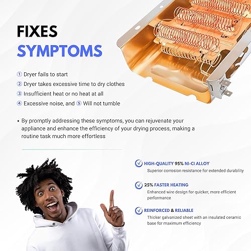 Miniatura 6 de Reemplazo del elemento calefactor de secadora para Amana NED4655EW1 NED4600YQ0 NED4655EW0 NED4600YQ1 NED4500VQ2 NED5400TQ0 NED4705EW0 NED4705EW1