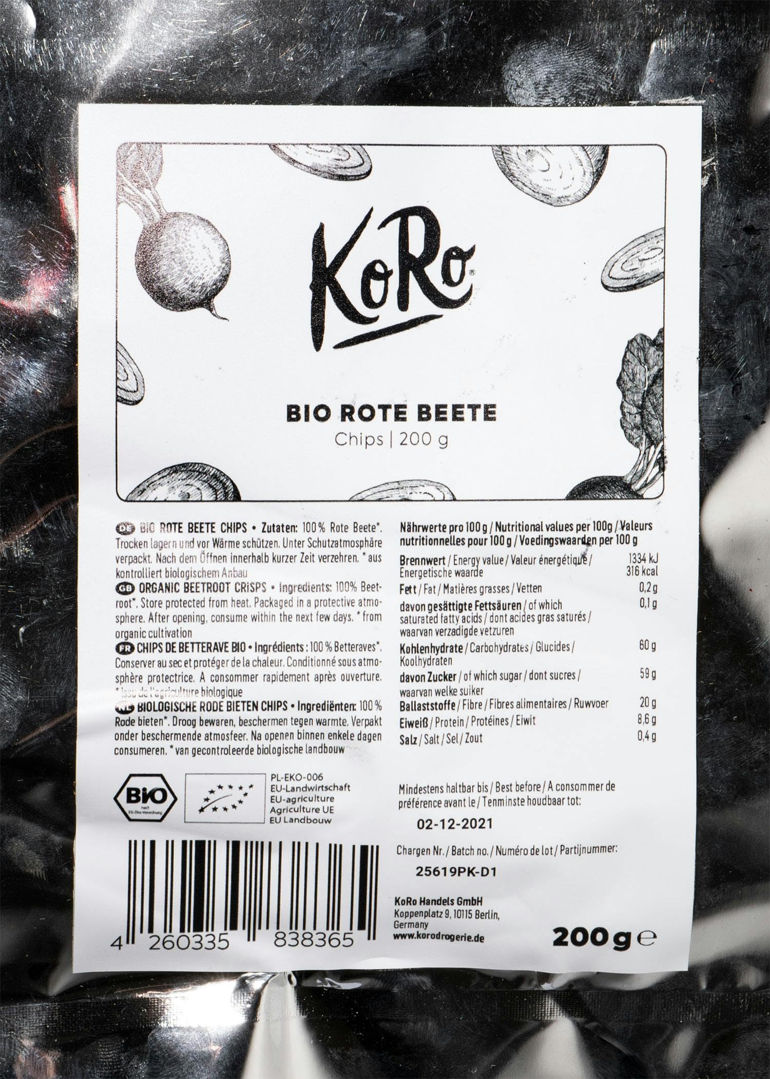 KoRo - Chips di barbabietola bio 200 g - chips vegetali croccanti e senza grassi - perfetta alternativa alle chips convenzionali