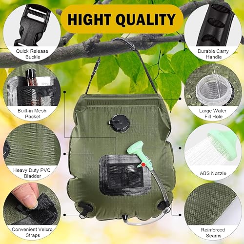 Miniatura 10 de KIPIDA - Ducha solar portátil, 5 galones20 L, calefacción solar, ducha para campamento con manguera extraíble y con interruptor de