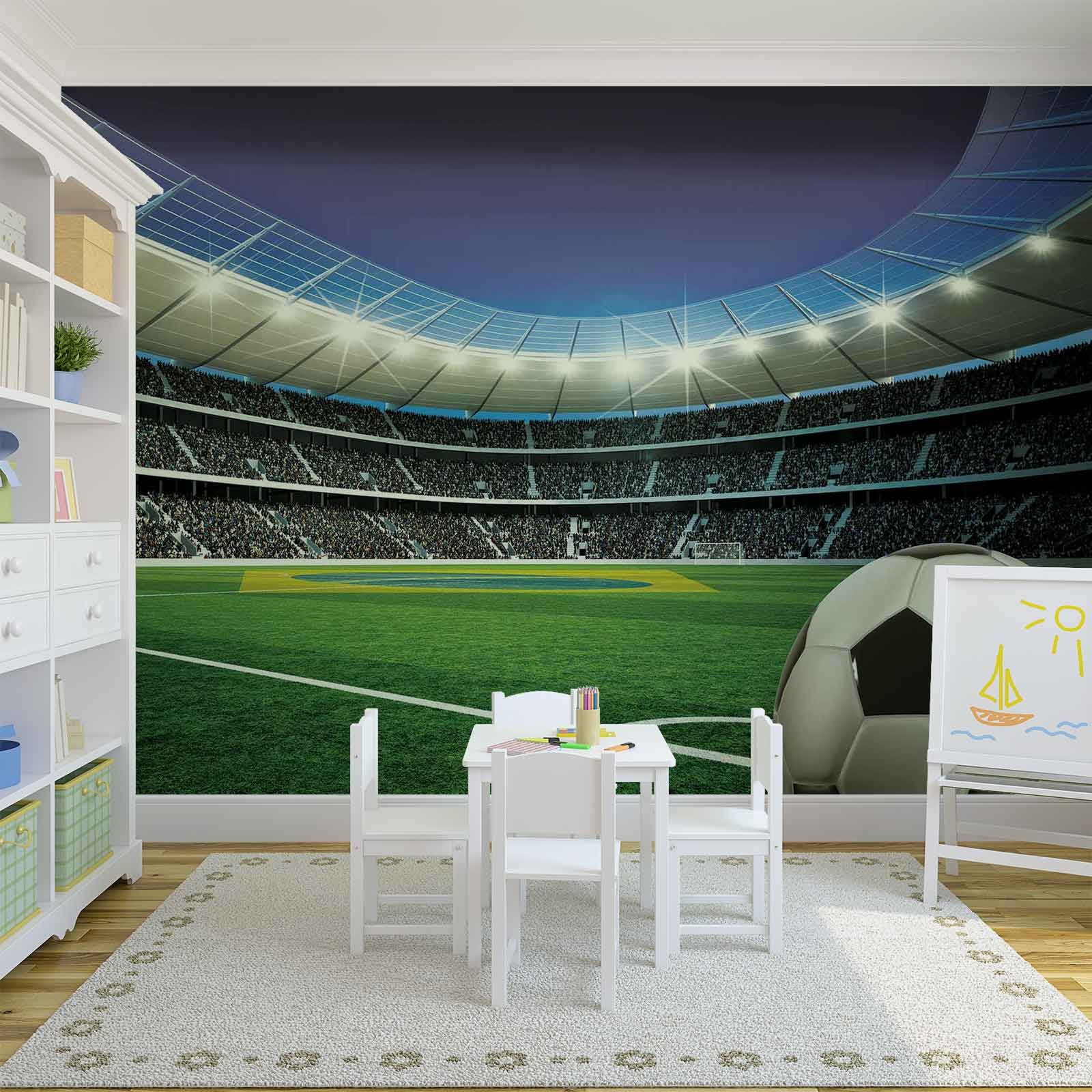 Carta Da Parati Fotografica Runa Art – Stadio Di Calcio, 396x280 Cm, Tessuto Non Tessuto, Made In Germany, Verde/giallo