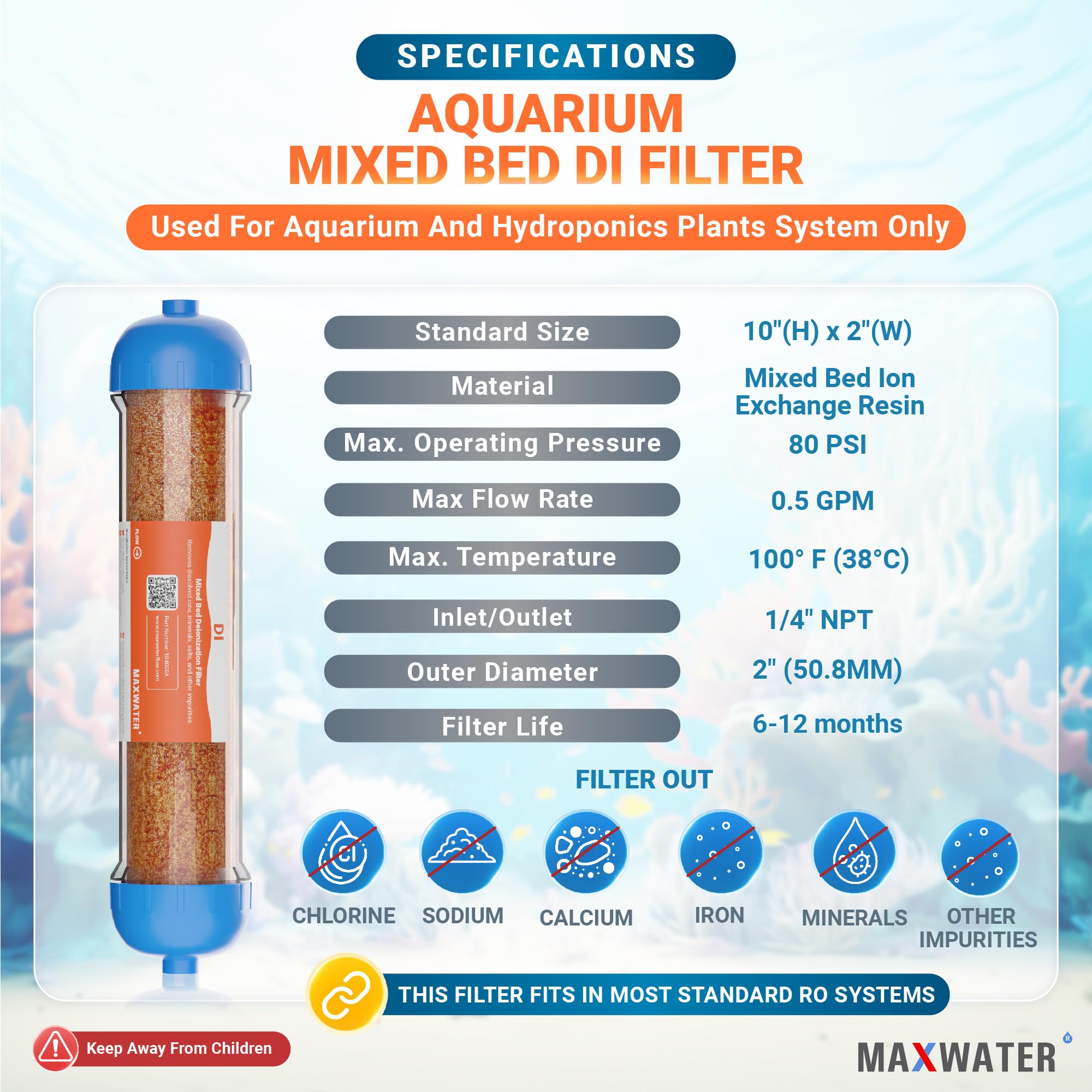 gemischt Bett Ionen-Austausch Aquarium Filter 0 ppm RO. DI nachfüllbar Gehäuse