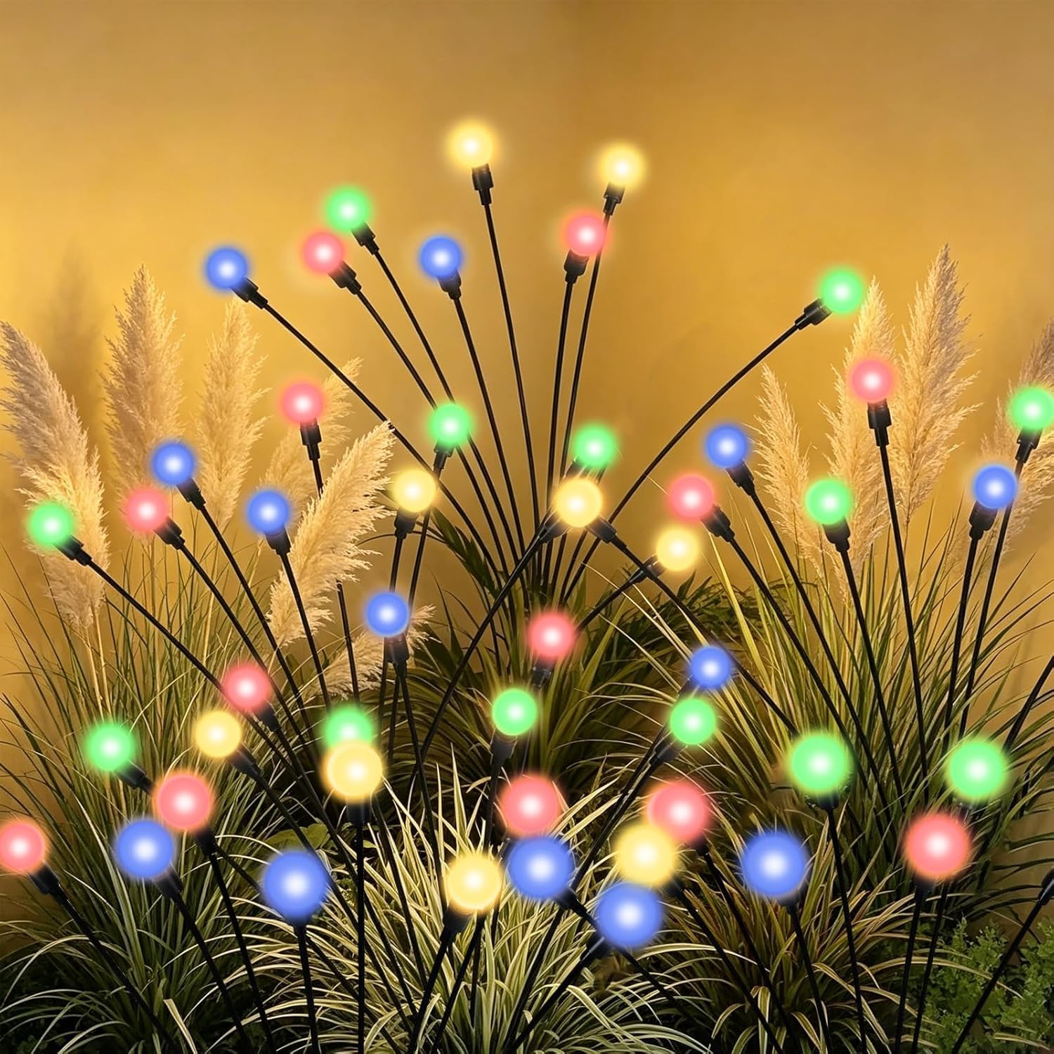 Chipark Solar Lights Outdoor Garden Firefly Lights, 4 Pack Waterproof Swinging Garden Decoration Outdoor Courtyard Firefly Garden Light for Pathway, Yard, Patio Fence Decor, Multicolour
