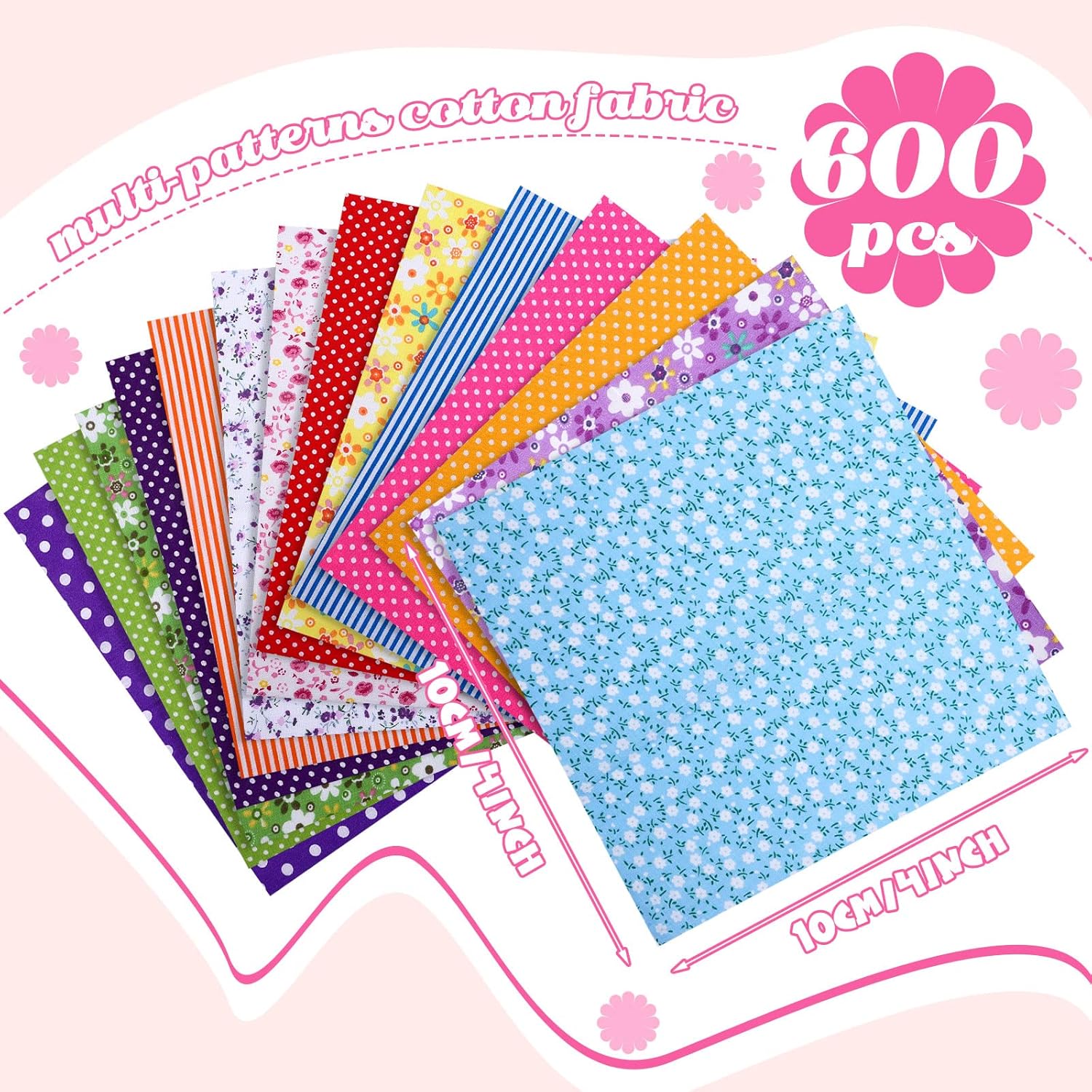 Tatuo 600 Pcs 4 x 4 Inch Cotton Fabric Square Precut Quilting Squares Printed Mixed Floral Printed Patchwork Bundle for DIY Craft Sewing Quilting Scrapbooking Clothing Accessory